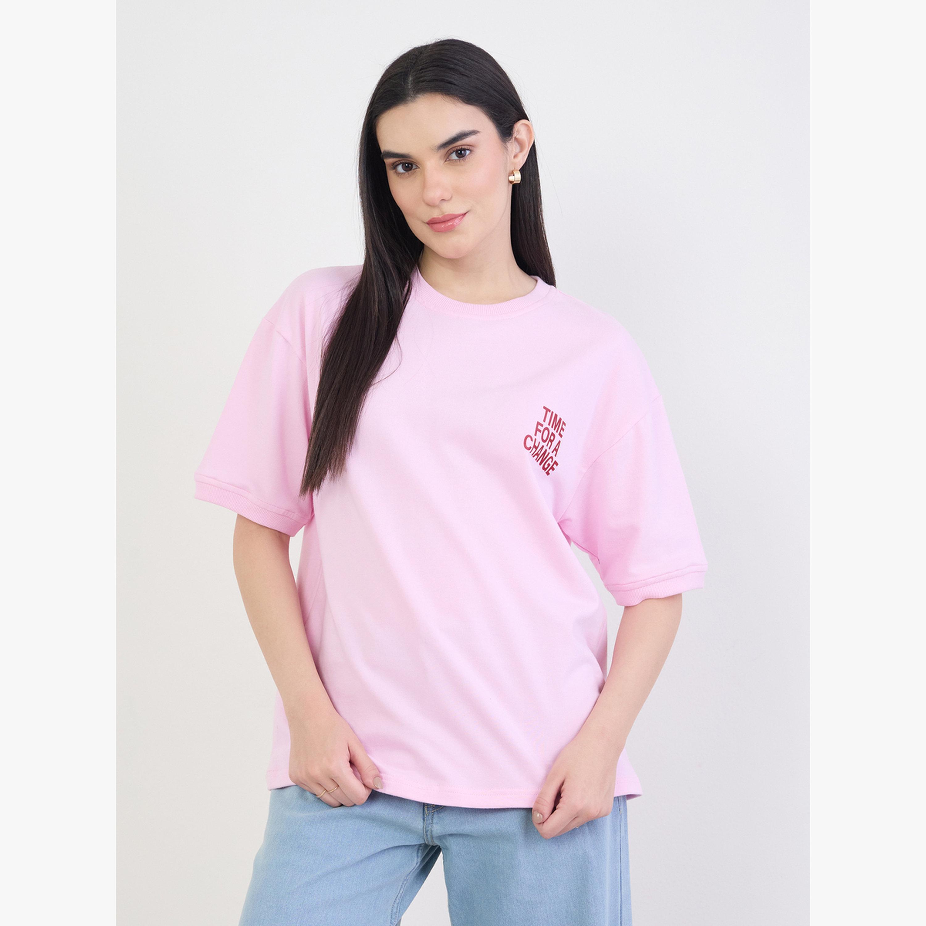 Styli Pink Oversized Slogan Print T-Shirt-women-clothing-tshirts-image-3