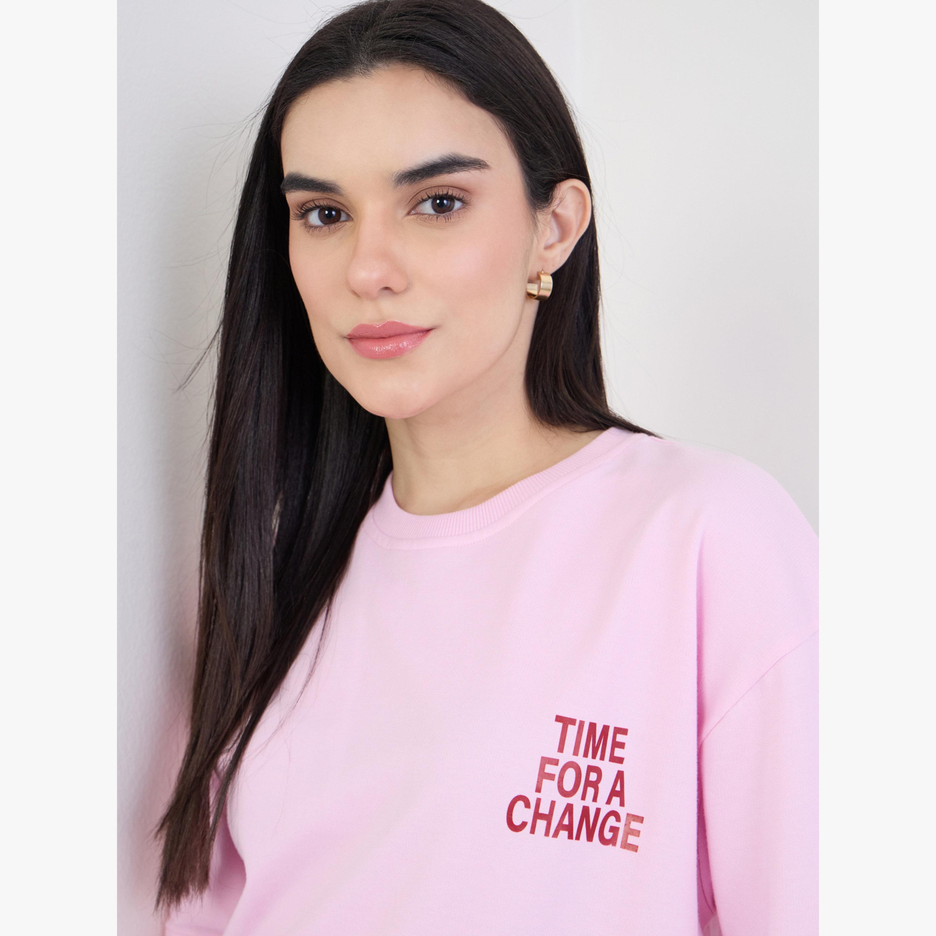 Styli Pink Oversized Slogan Print T-Shirt-women-clothing-tshirts-image-4