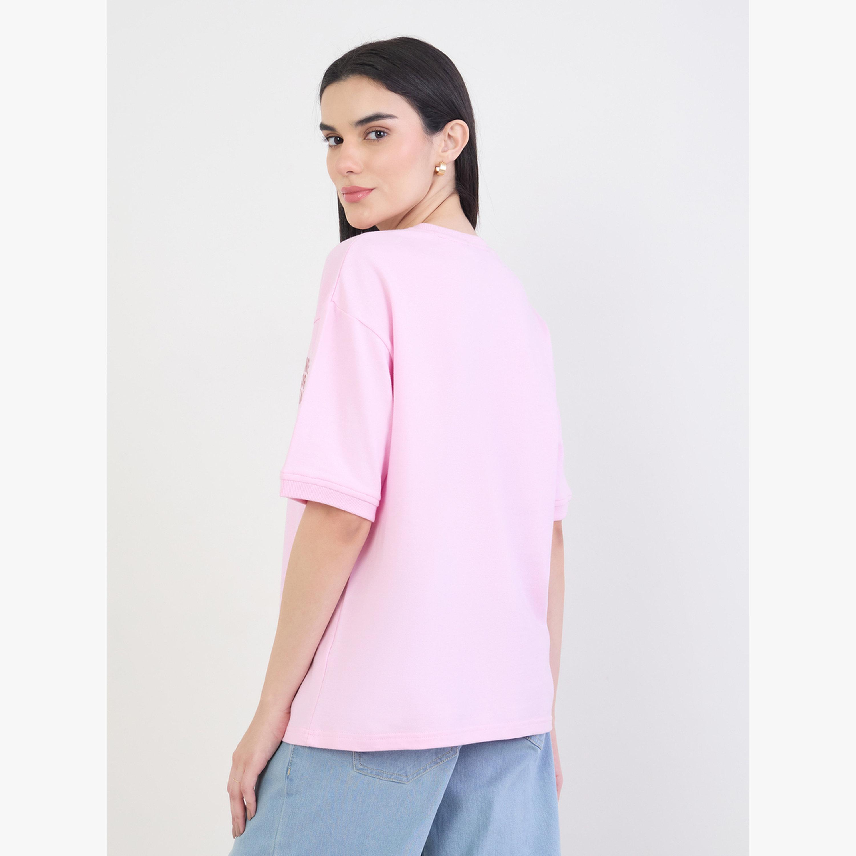 Styli Pink Oversized Slogan Print T-Shirt-women-clothing-tshirts-image-5