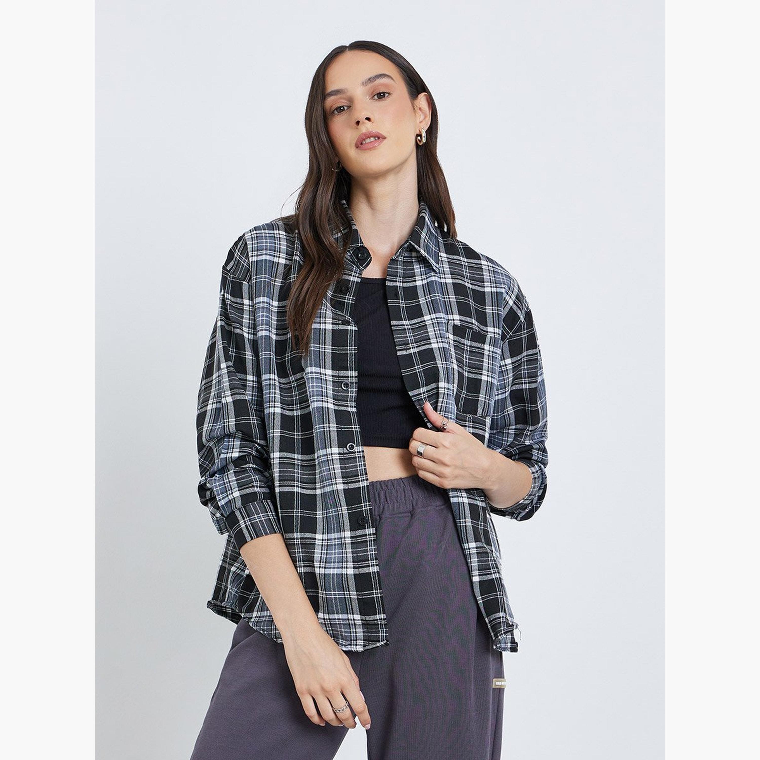 ستايلي - قميص منقوش بأزرار وجيب على الصدر-women-clothing-shirtsandblouses-shirts-image-1