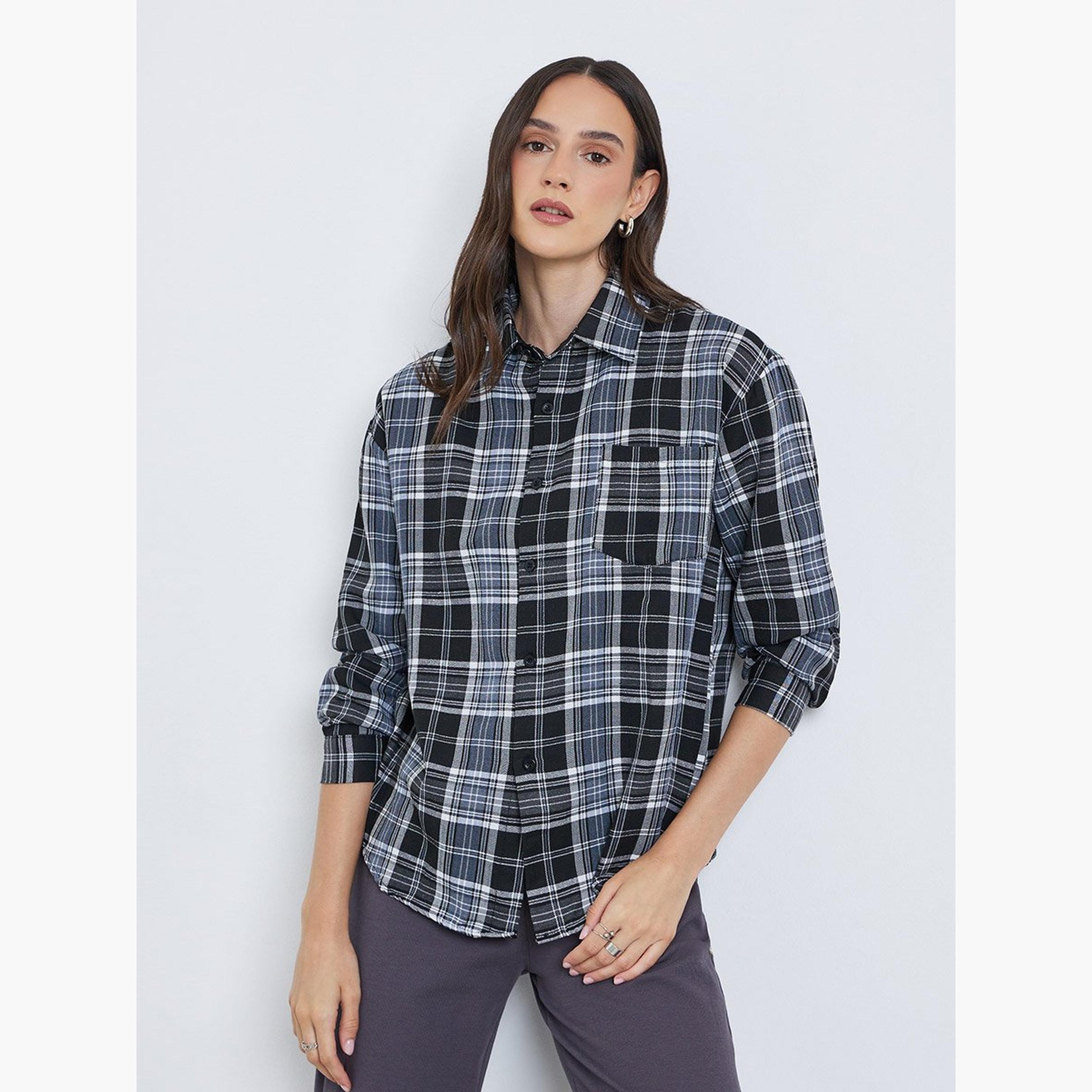 ستايلي - قميص منقوش بأزرار وجيب على الصدر-women-clothing-shirtsandblouses-shirts-image-2