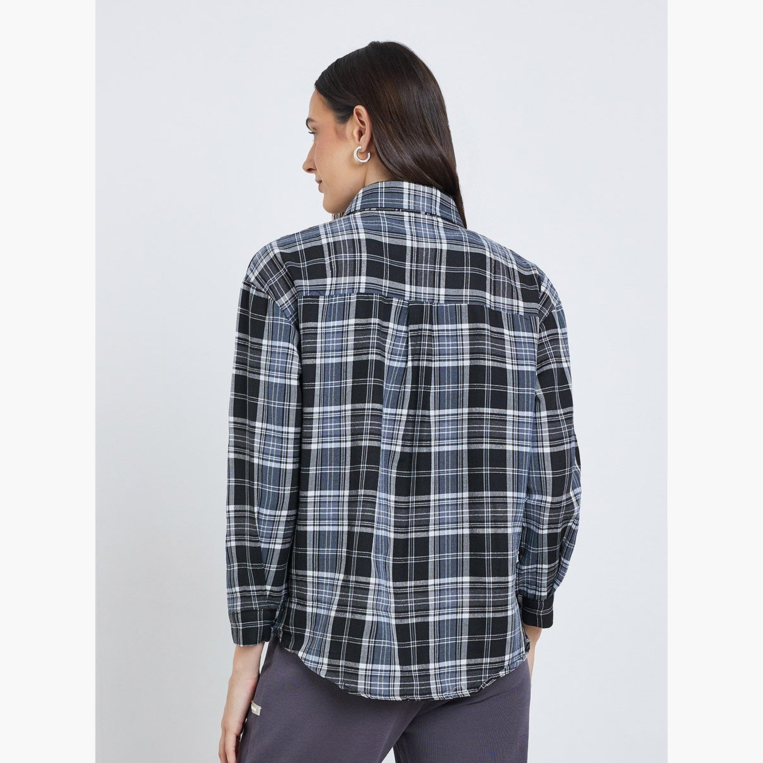 Styli Checked Buttoned Shirt with Chest Pocket-women-clothing-shirtsandblouses-shirts-image-5