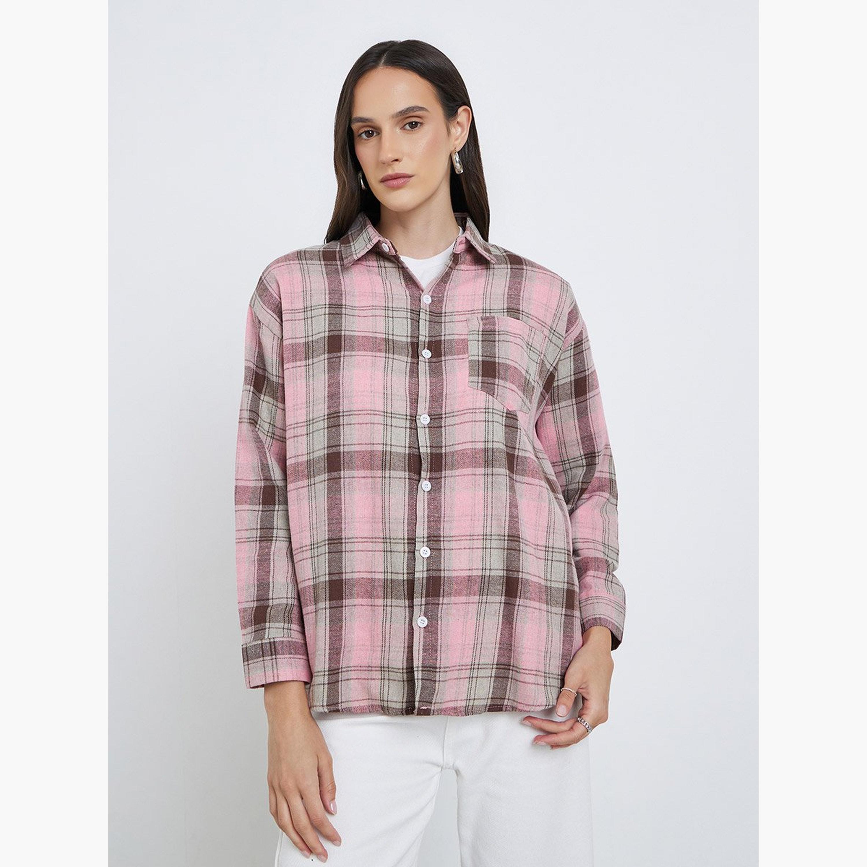 ستايلي - قميص منقوش بأزرار وجيب على الصدر-women-clothing-shirtsandblouses-shirts-image-1