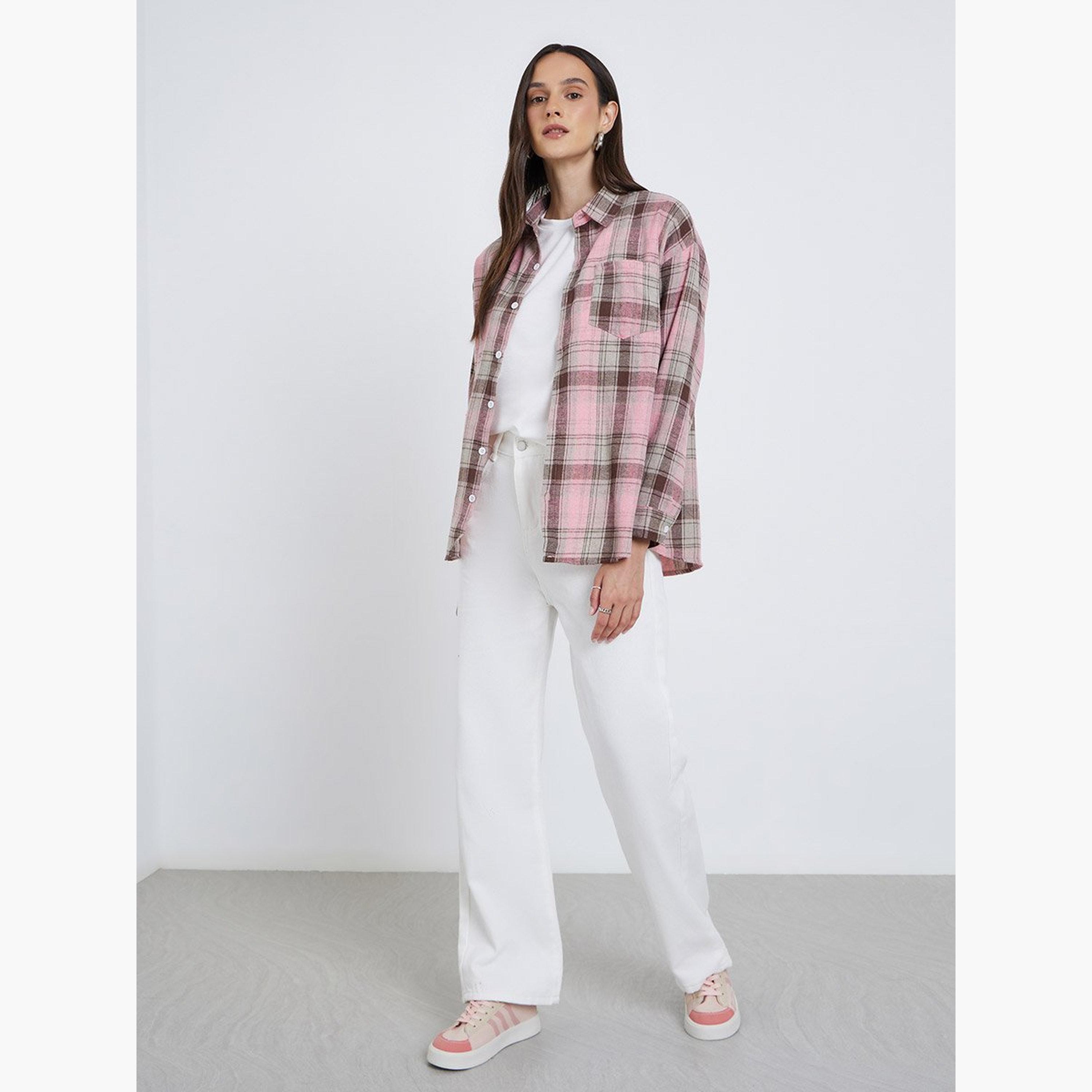 Styli Checked Buttoned Shirt with Chest Pocket-women-clothing-shirtsandblouses-shirts-image-2