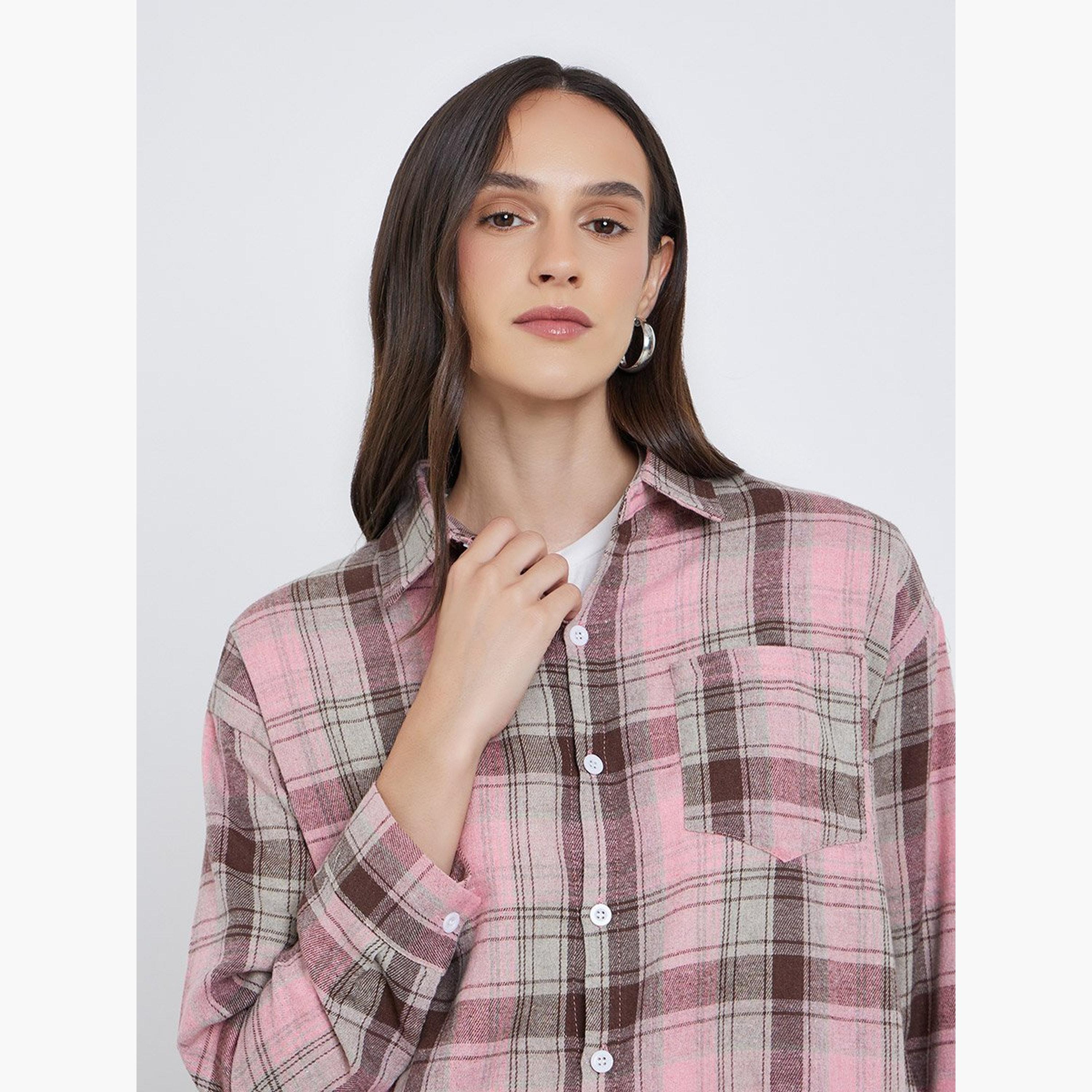 ستايلي - قميص منقوش بأزرار وجيب على الصدر-women-clothing-shirtsandblouses-shirts-image-4