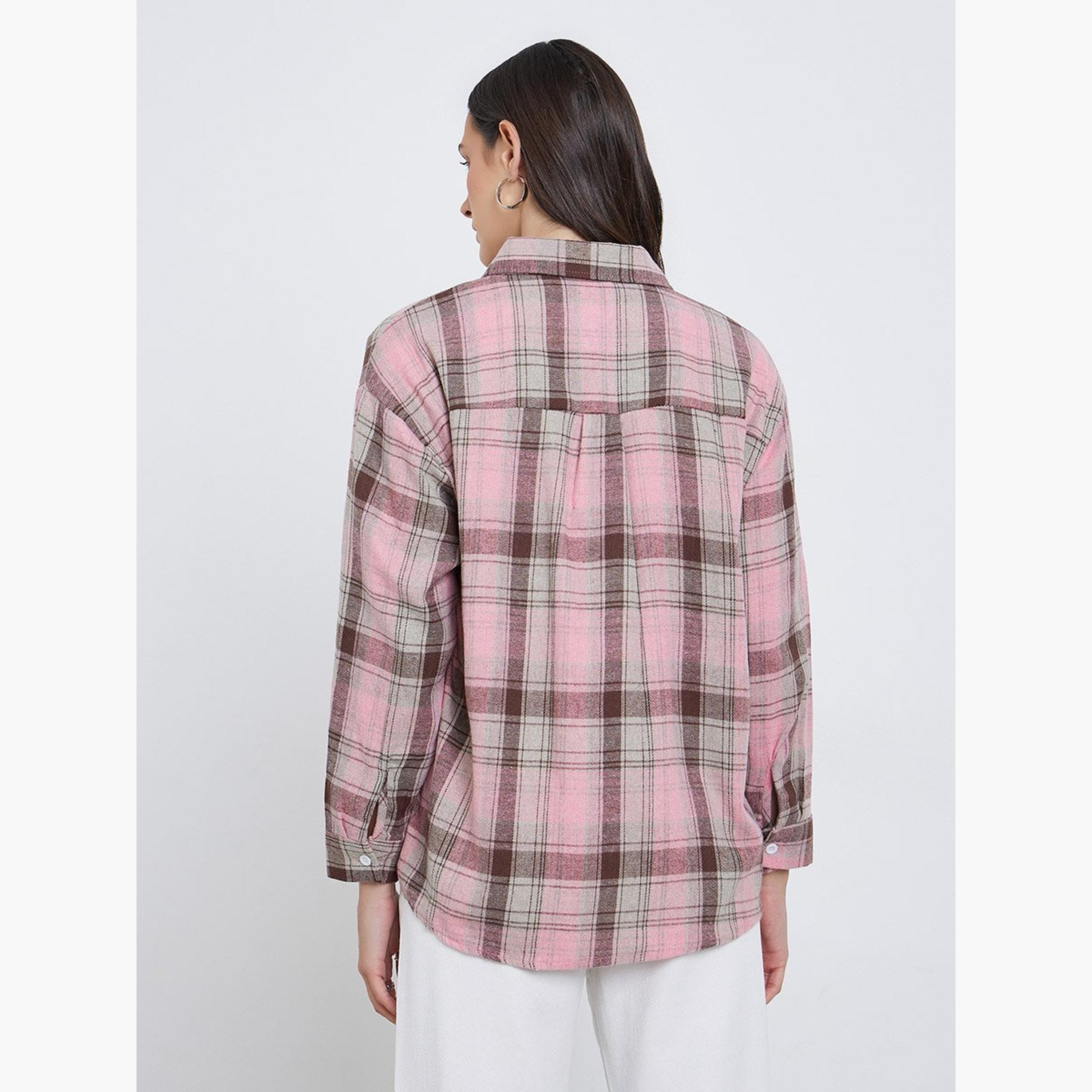 Styli Checked Buttoned Shirt with Chest Pocket-women-clothing-shirtsandblouses-shirts-image-5
