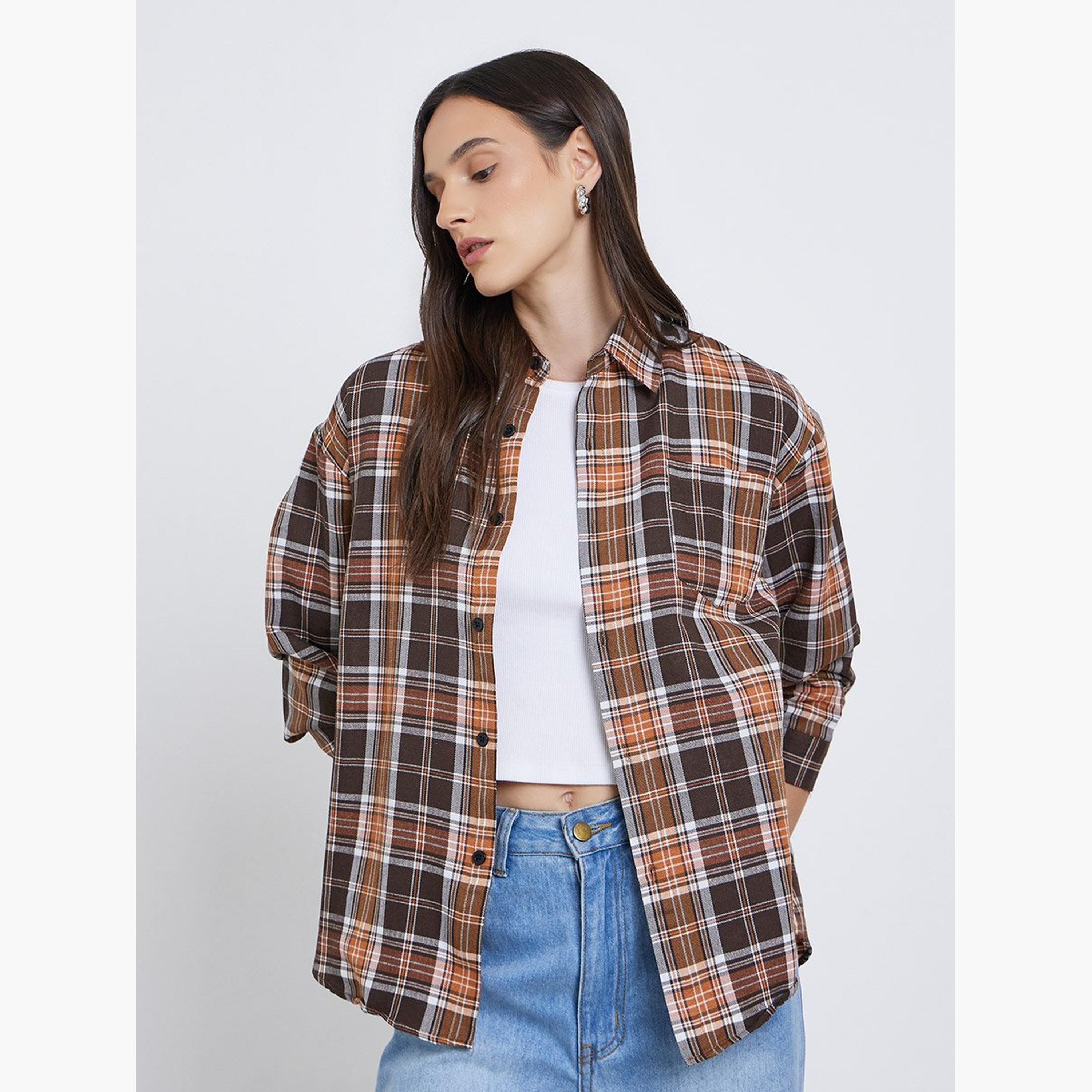 ستايلي - قميص منقوش بأزرار وجيب على الصدر-women-clothing-shirtsandblouses-shirts-image-1