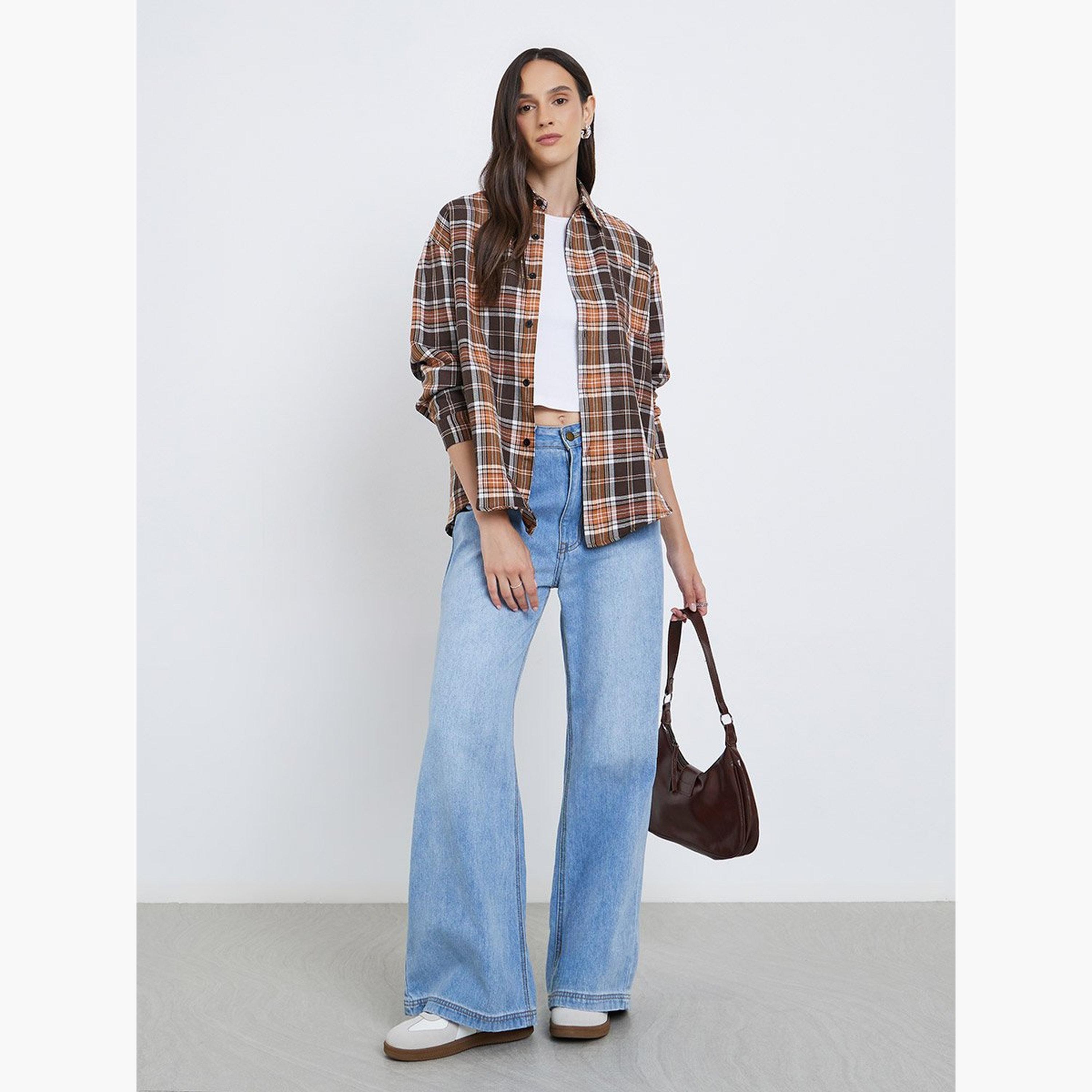 ستايلي - قميص منقوش بأزرار وجيب على الصدر-women-clothing-shirtsandblouses-shirts-image-2