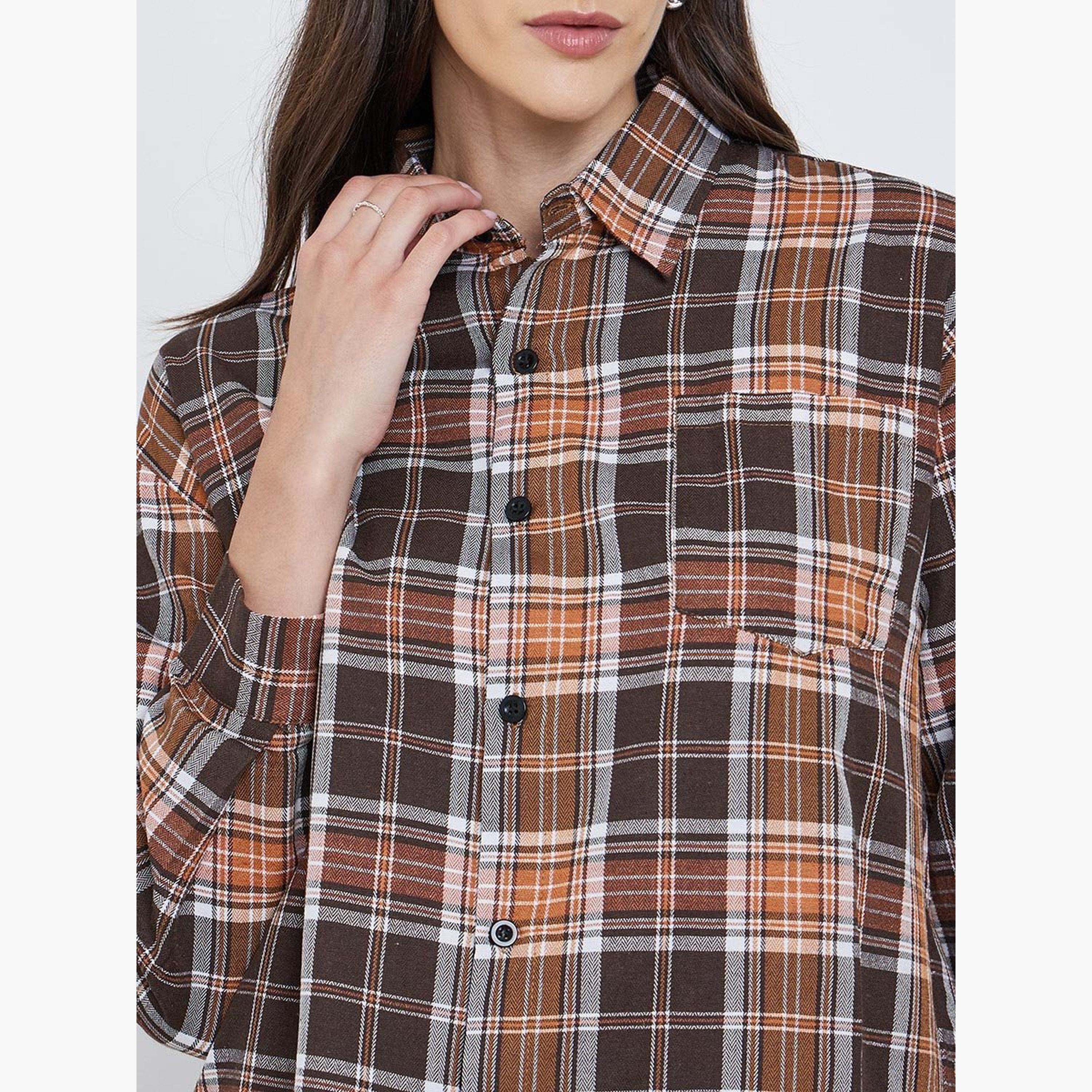 Styli Checked Buttoned Shirt with Chest Pocket-women-clothing-shirtsandblouses-shirts-image-4