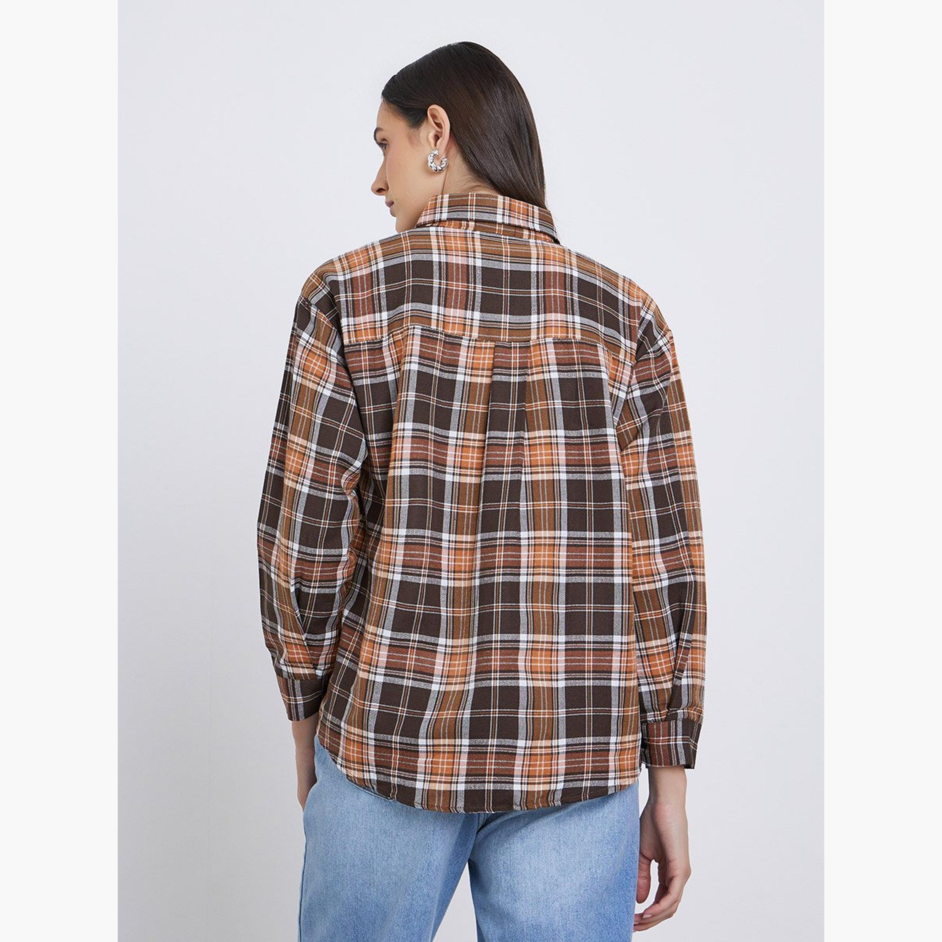 Styli Checked Buttoned Shirt with Chest Pocket-women-clothing-shirtsandblouses-shirts-image-5