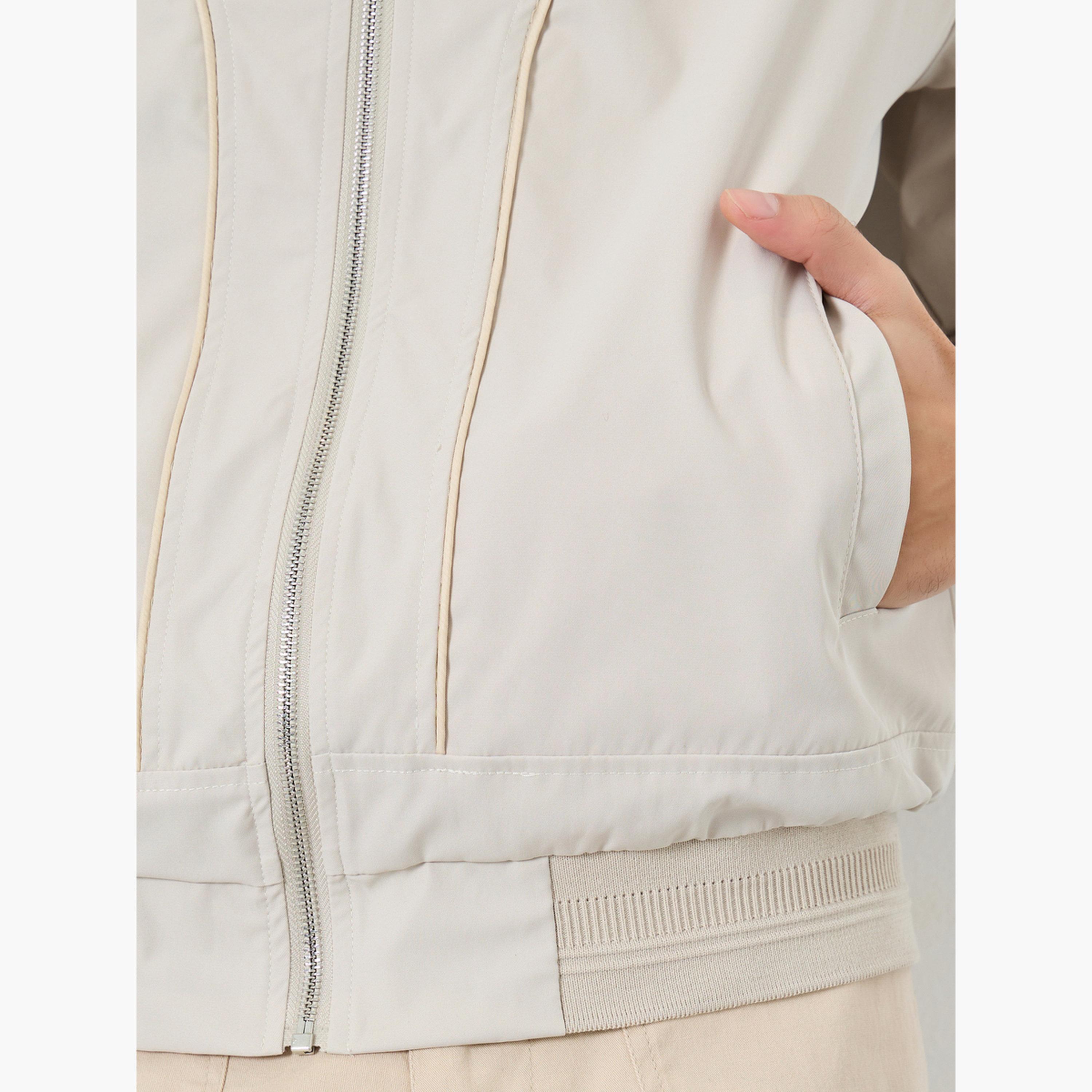 Styli Solid Round Neck Long Sleeves Men's Zip Through Bomber Jacket-men-clothing-jacketsandblazers-jackets-image-5