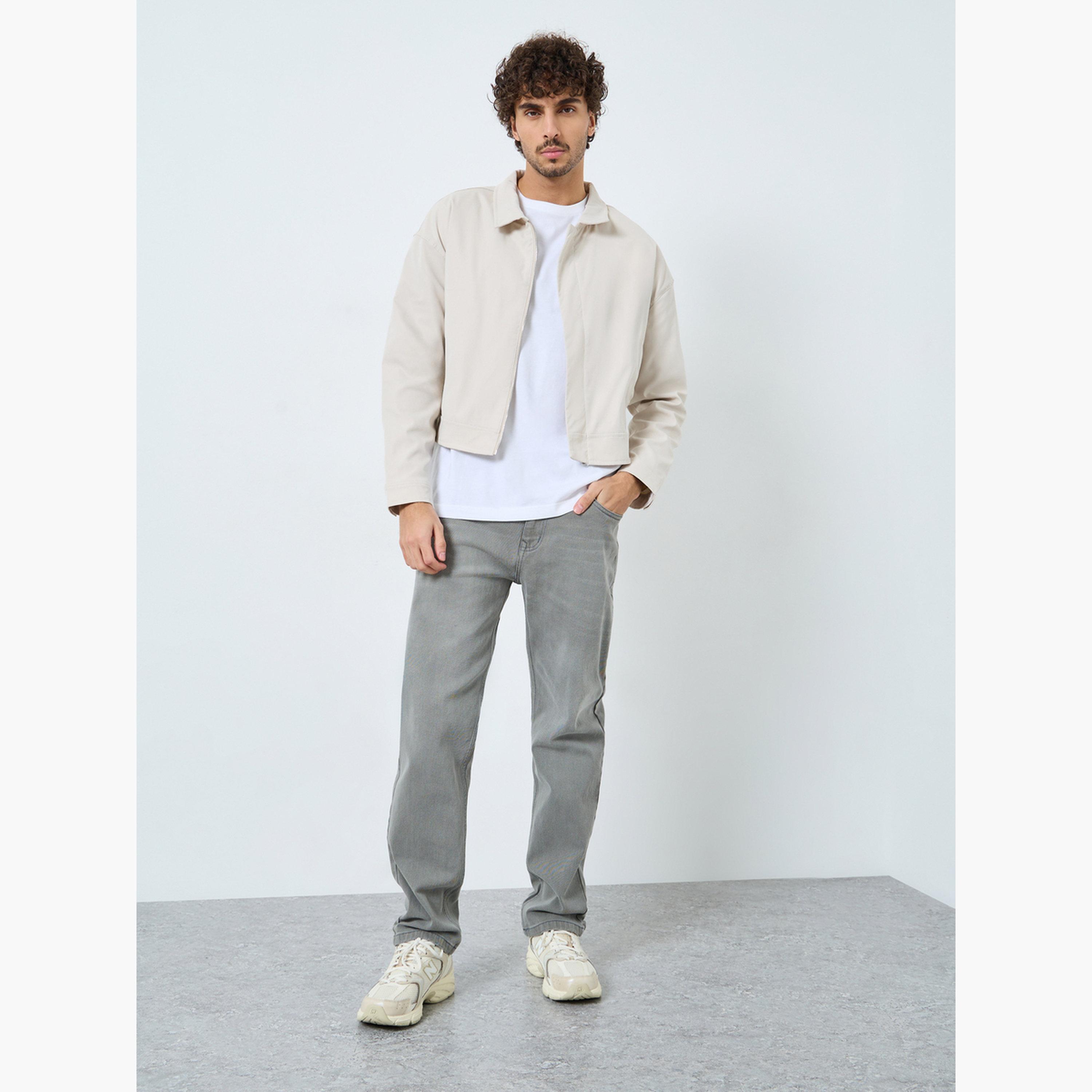 Styli Solid Collared Long Sleeves Men's Zip Through Twill Harrington Jacket-men-clothing-jacketsandblazers-jackets-image-2