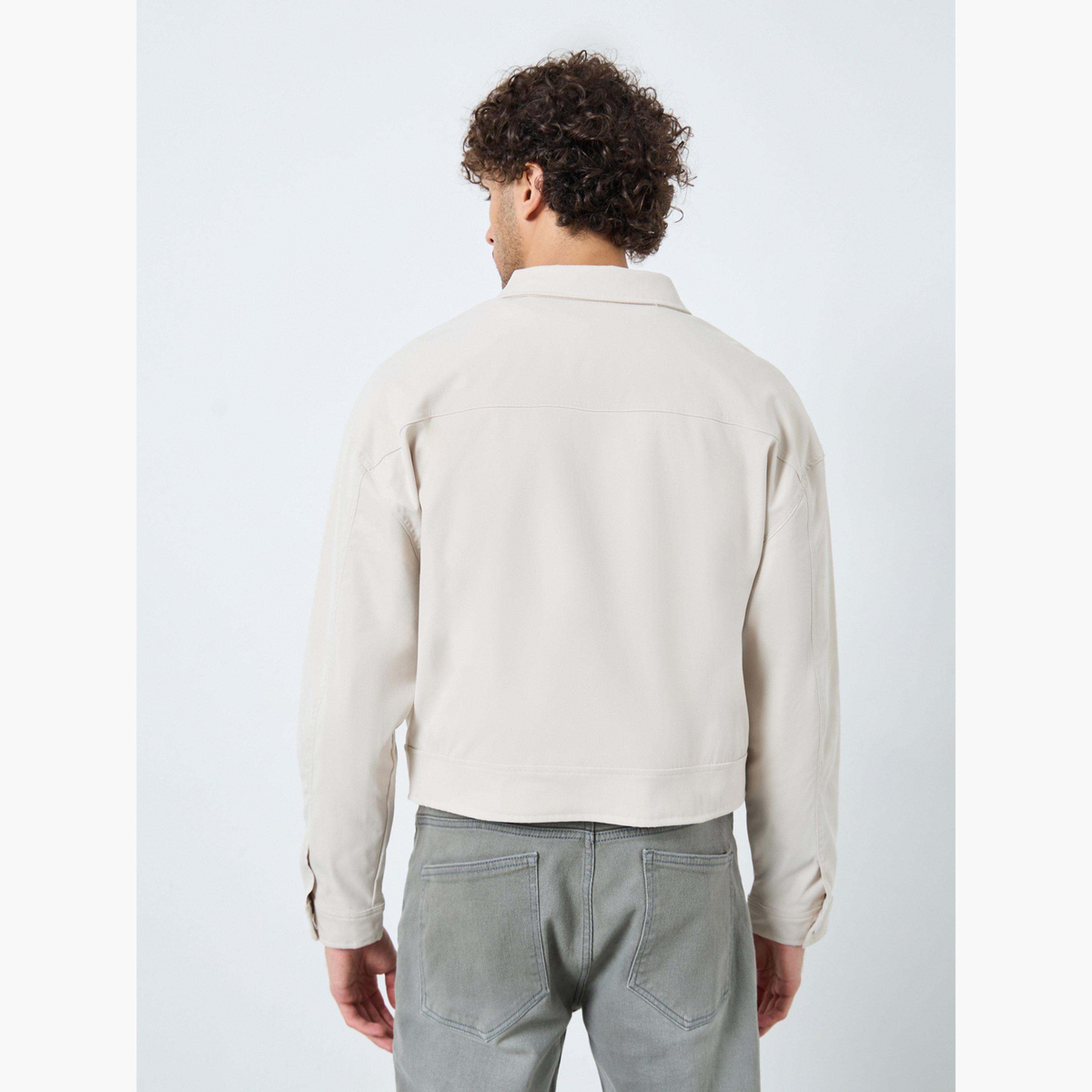 Styli Solid Collared Long Sleeves Men's Zip Through Twill Harrington Jacket-men-clothing-jacketsandblazers-jackets-image-4