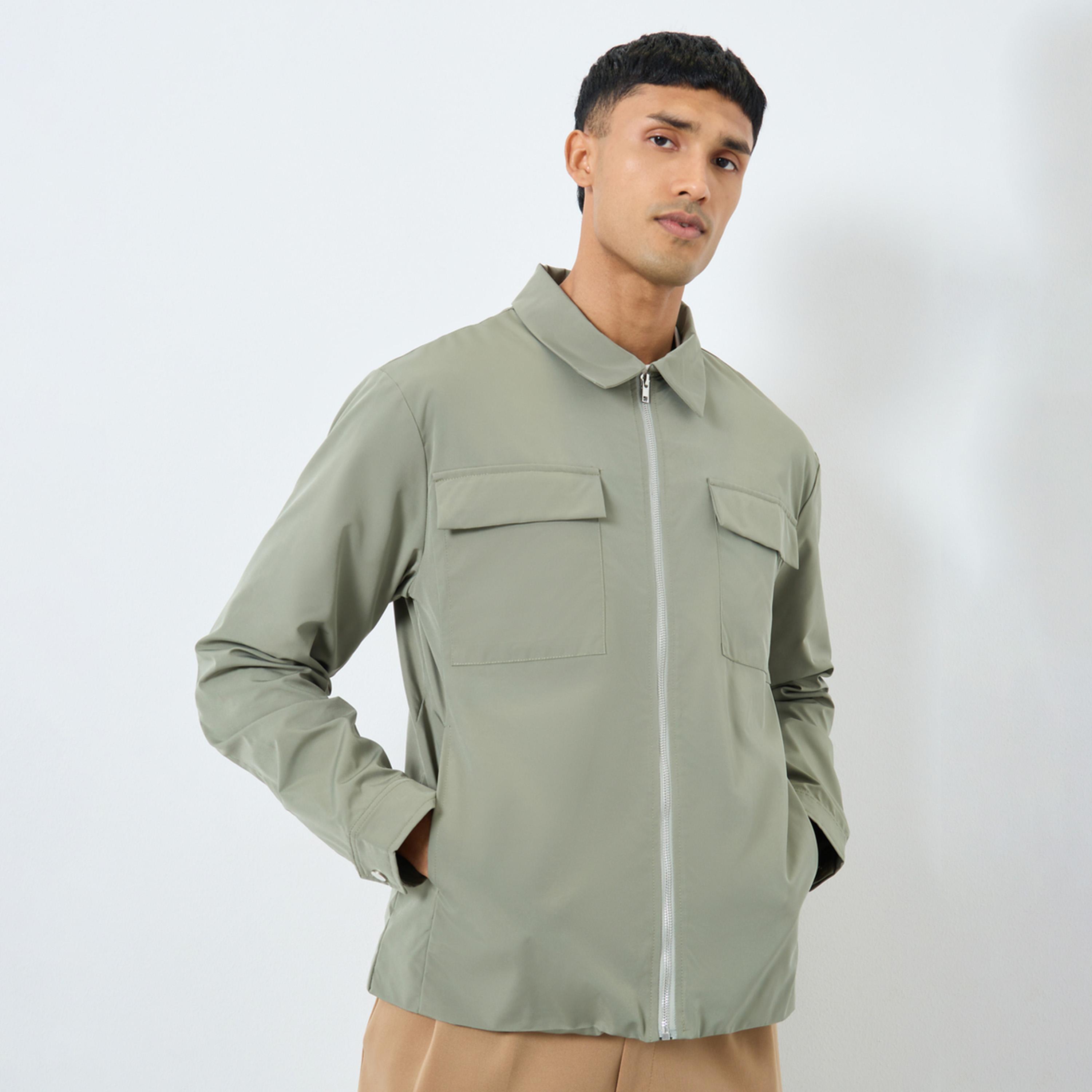 Styli Solid Collared Long Sleeves Men's Zip Through Jacket -men-winterwear-jacketsandblazers-image-1