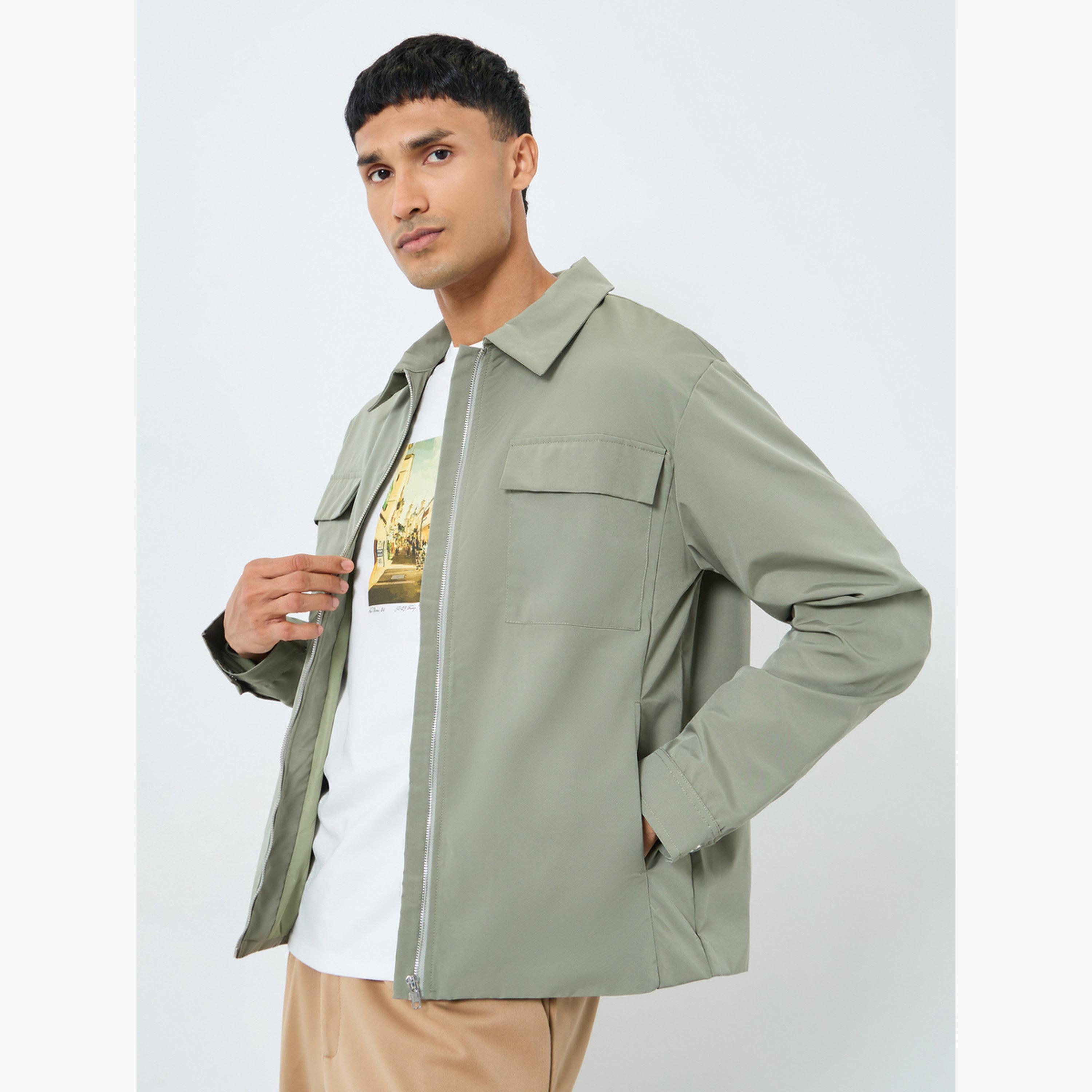 Styli Solid Collared Long Sleeves Men's Zip Through Jacket -men-winterwear-jacketsandblazers-image-3