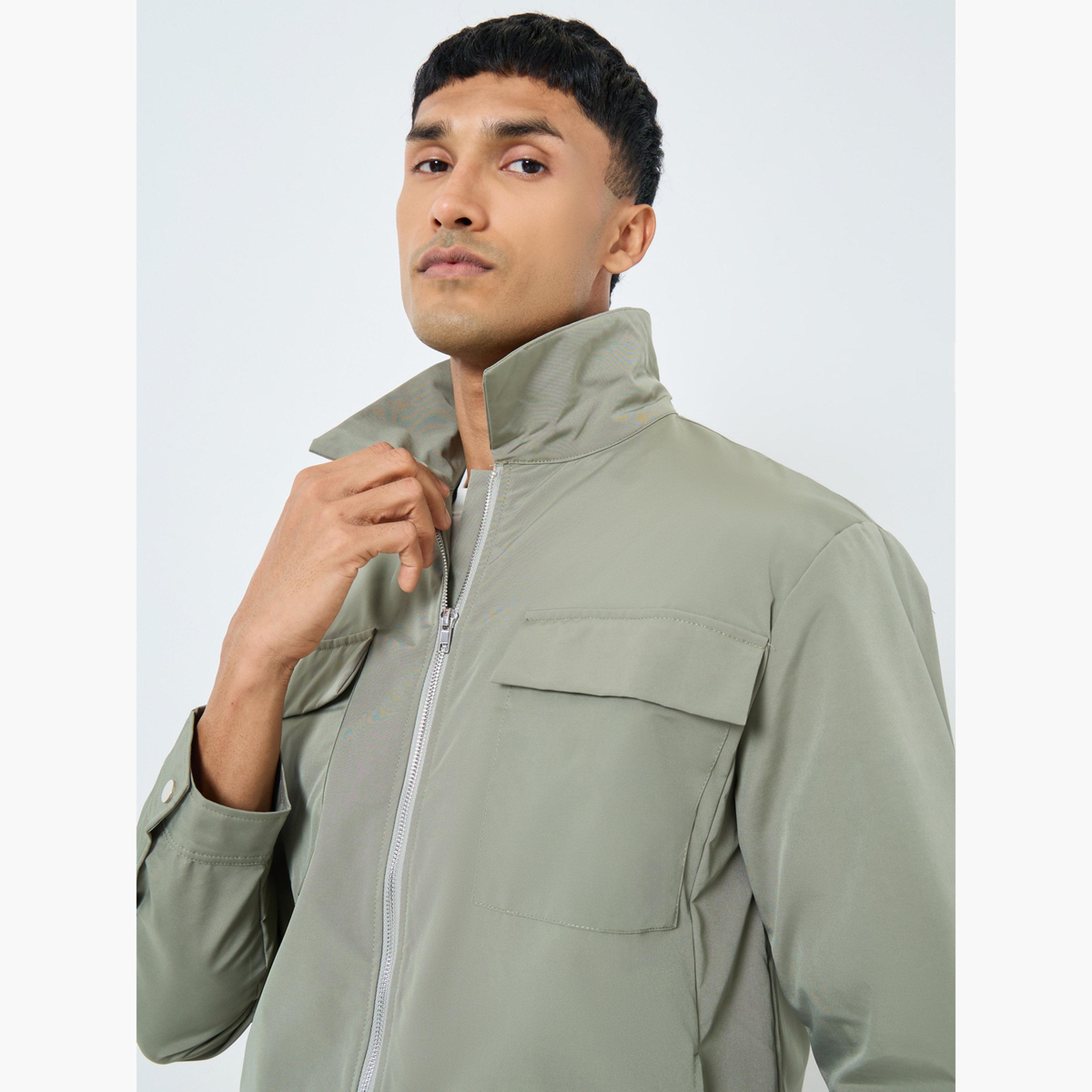 Styli Solid Collared Long Sleeves Men's Zip Through Jacket -men-winterwear-jacketsandblazers-image-4
