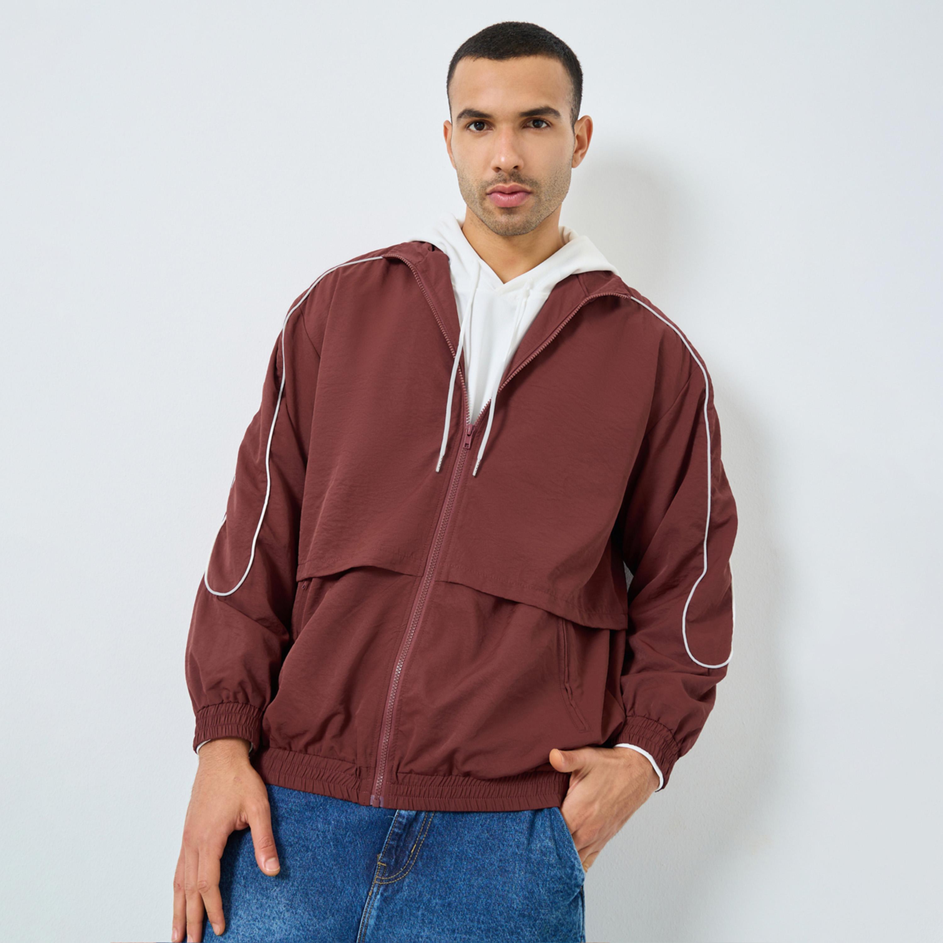 Styli Solid Collared Long Sleeves Men's Zip Through Windbreaker Jacket-men-clothing-jacketsandblazers-jackets-image-1