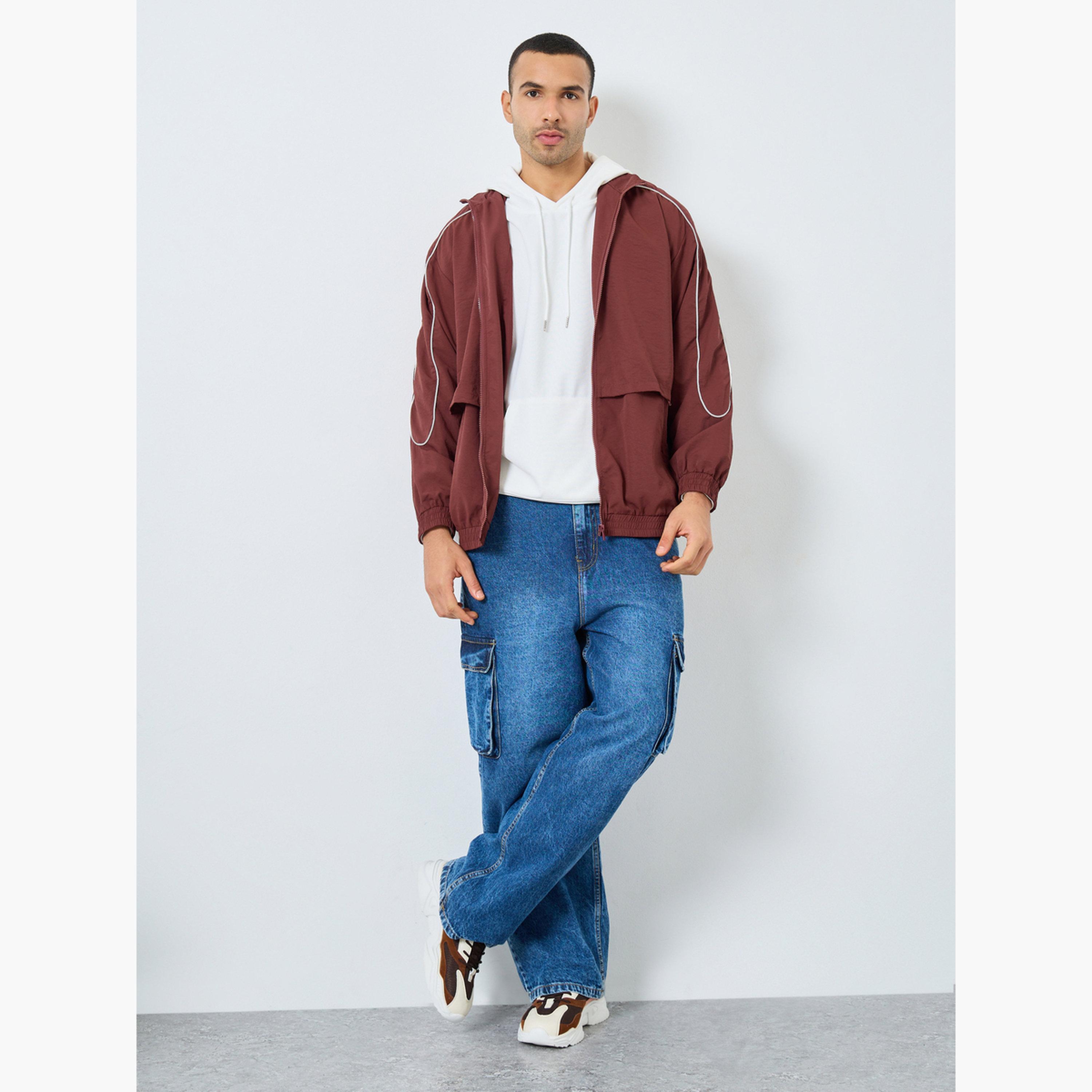 Styli Solid Collared Long Sleeves Men's Zip Through Windbreaker Jacket-men-clothing-jacketsandblazers-jackets-image-2