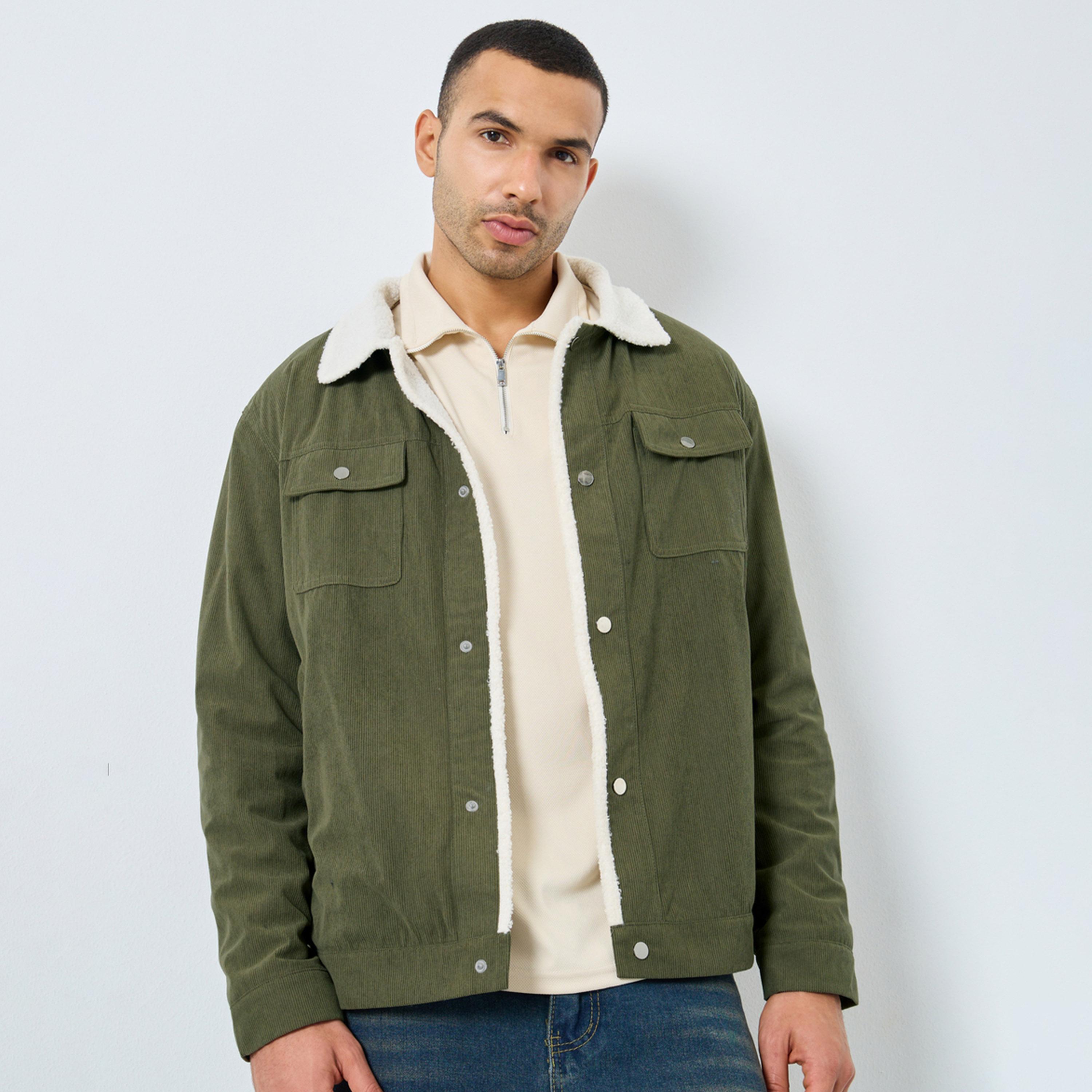 Styli Textured Collared Long Sleeves Men's Button Through Windbreaker Jacket-men-clothing-jacketsandblazers-jackets-image-1