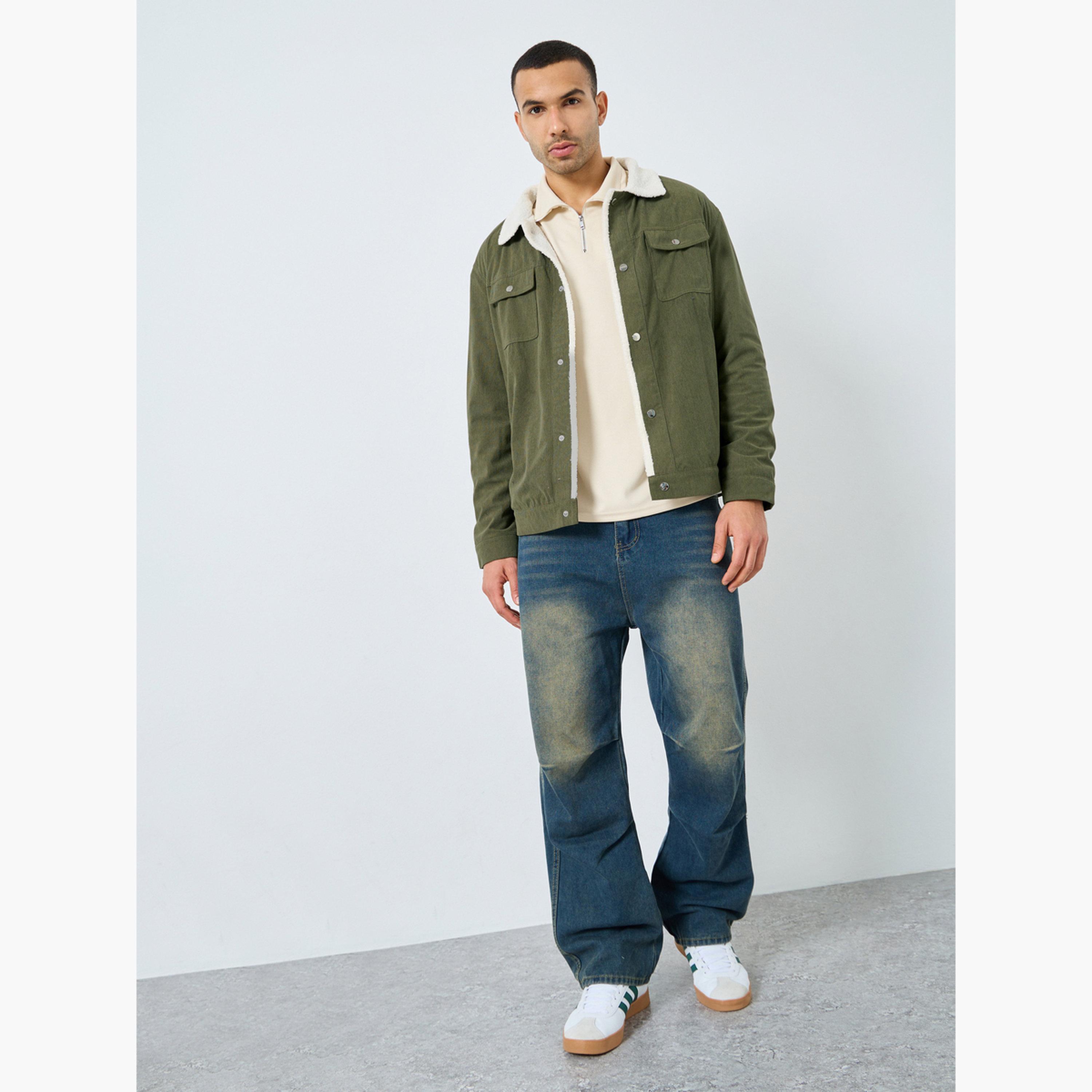 Styli Textured Collared Long Sleeves Men's Button Through Windbreaker Jacket-men-clothing-jacketsandblazers-jackets-image-2