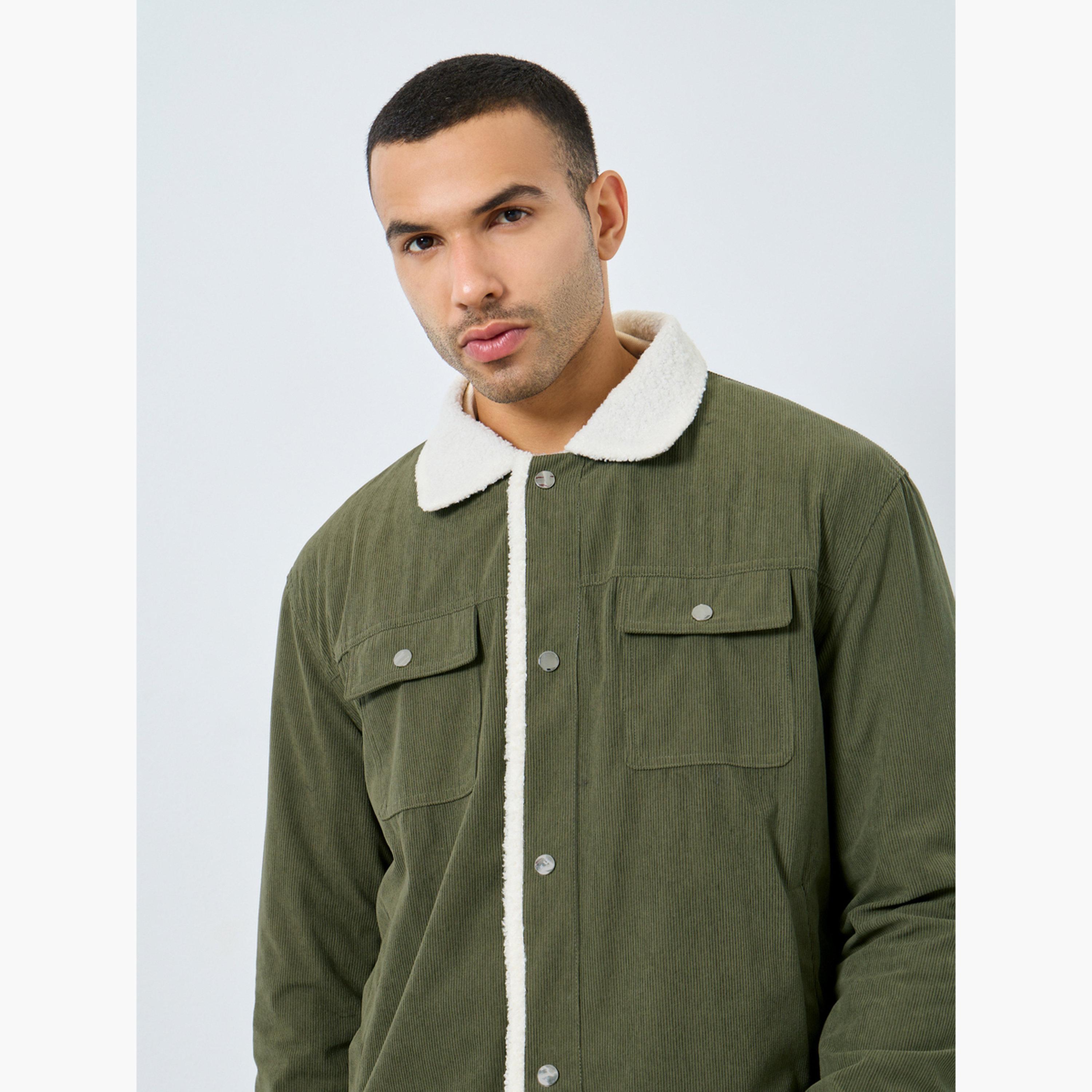 Styli Textured Collared Long Sleeves Men's Button Through Windbreaker Jacket-men-clothing-jacketsandblazers-jackets-image-3
