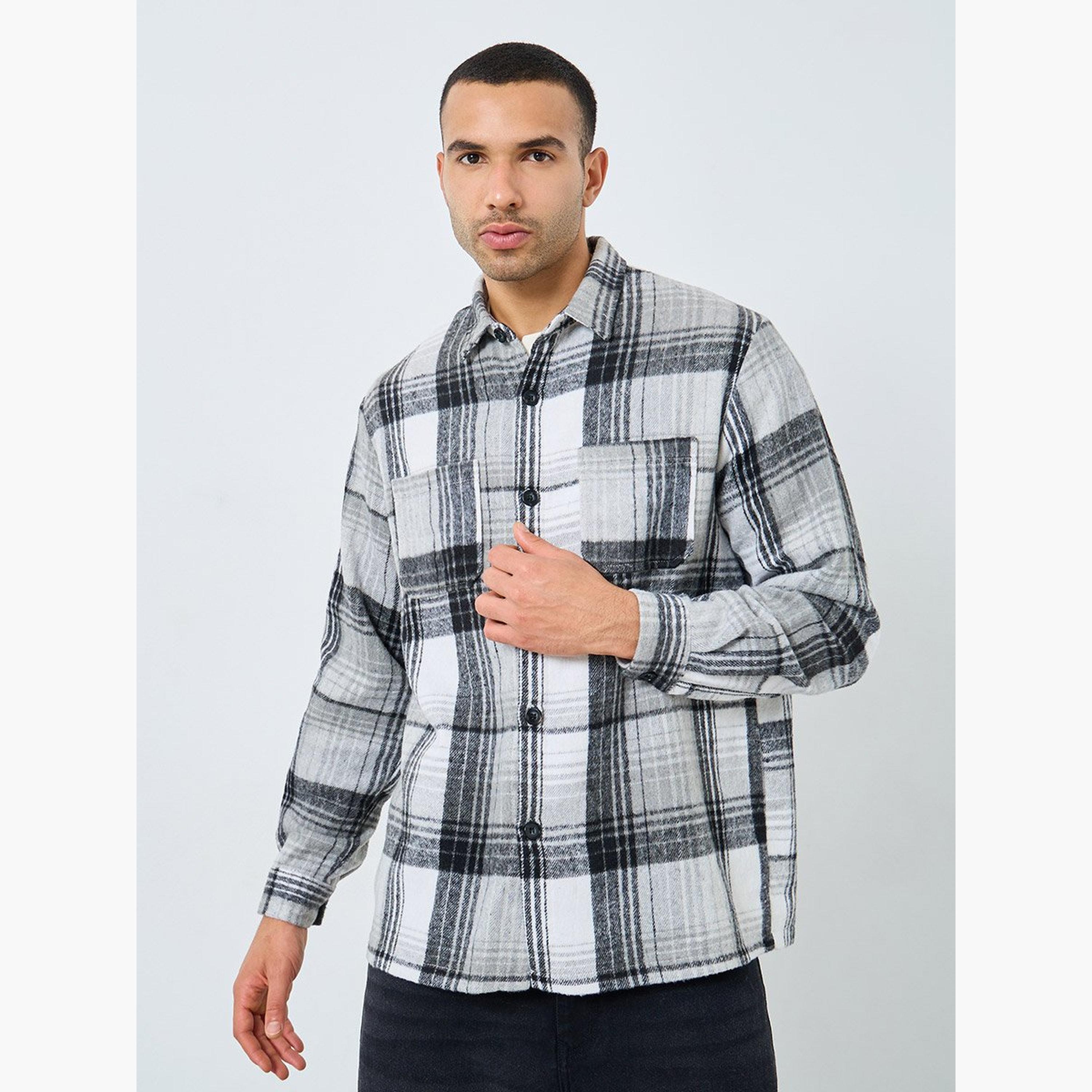 Styli Men Oversized Tartan Checked Casual Shacket-men-clothing-jacketsandblazers-jackets-image-1