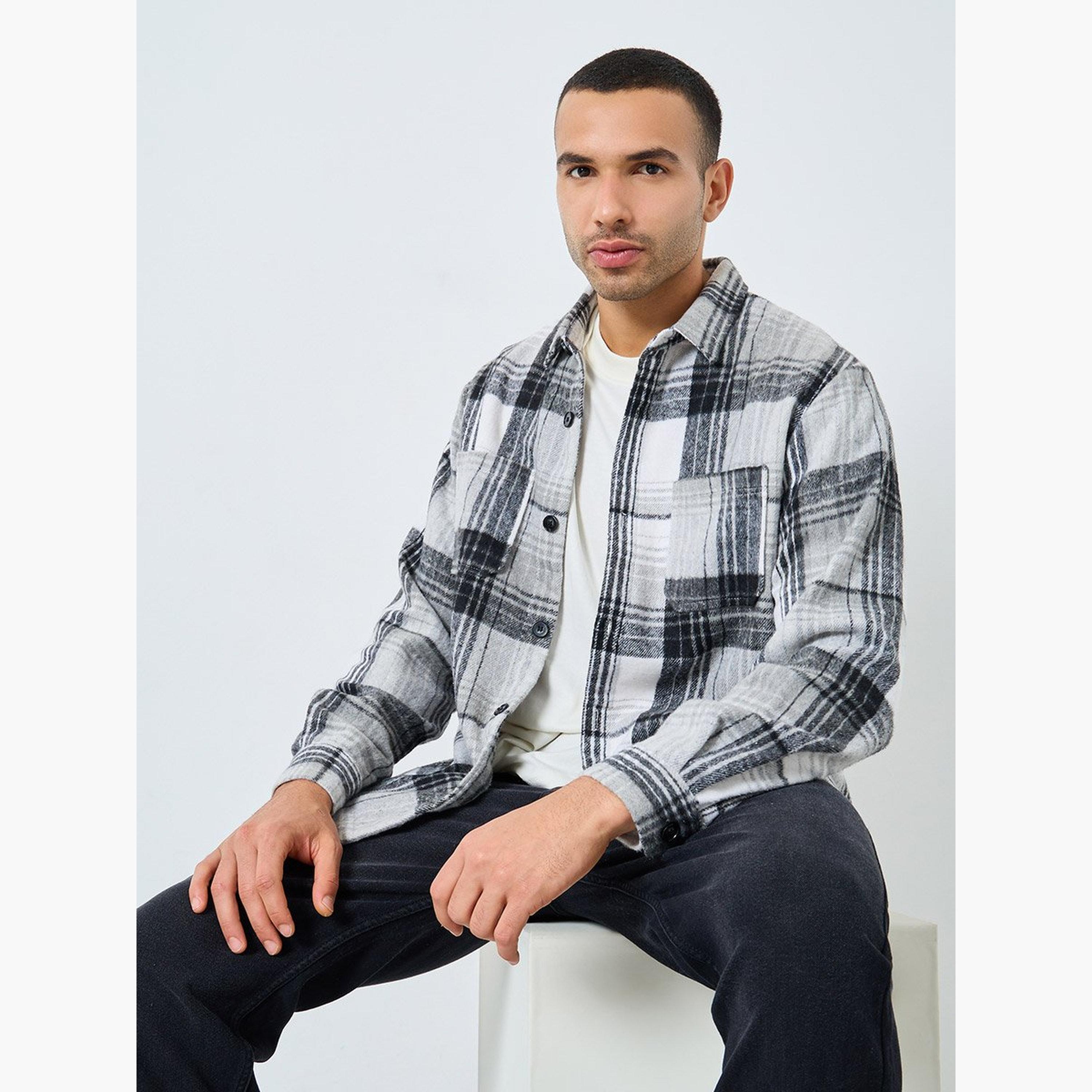 Styli Men Oversized Tartan Checked Casual Shacket-men-clothing-jacketsandblazers-jackets-image-3
