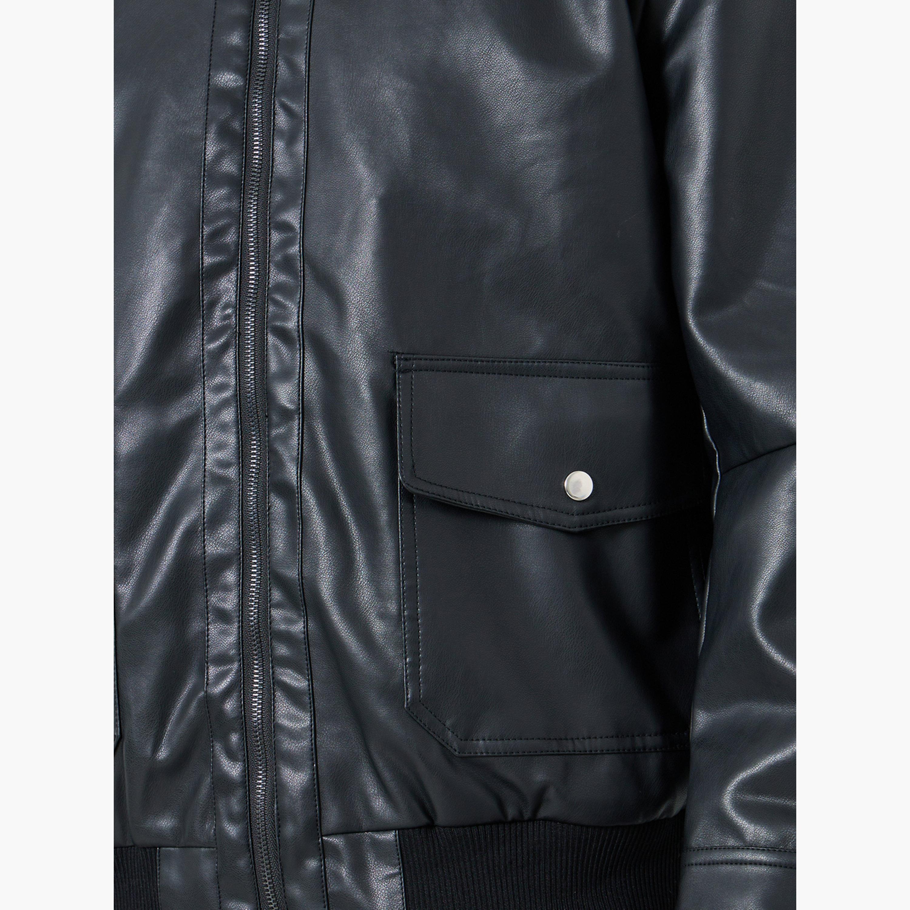 Styli Solid Collared Long Sleeves Men's Zip Through Jacket-men-winterwear-jacketsandblazers-image-4