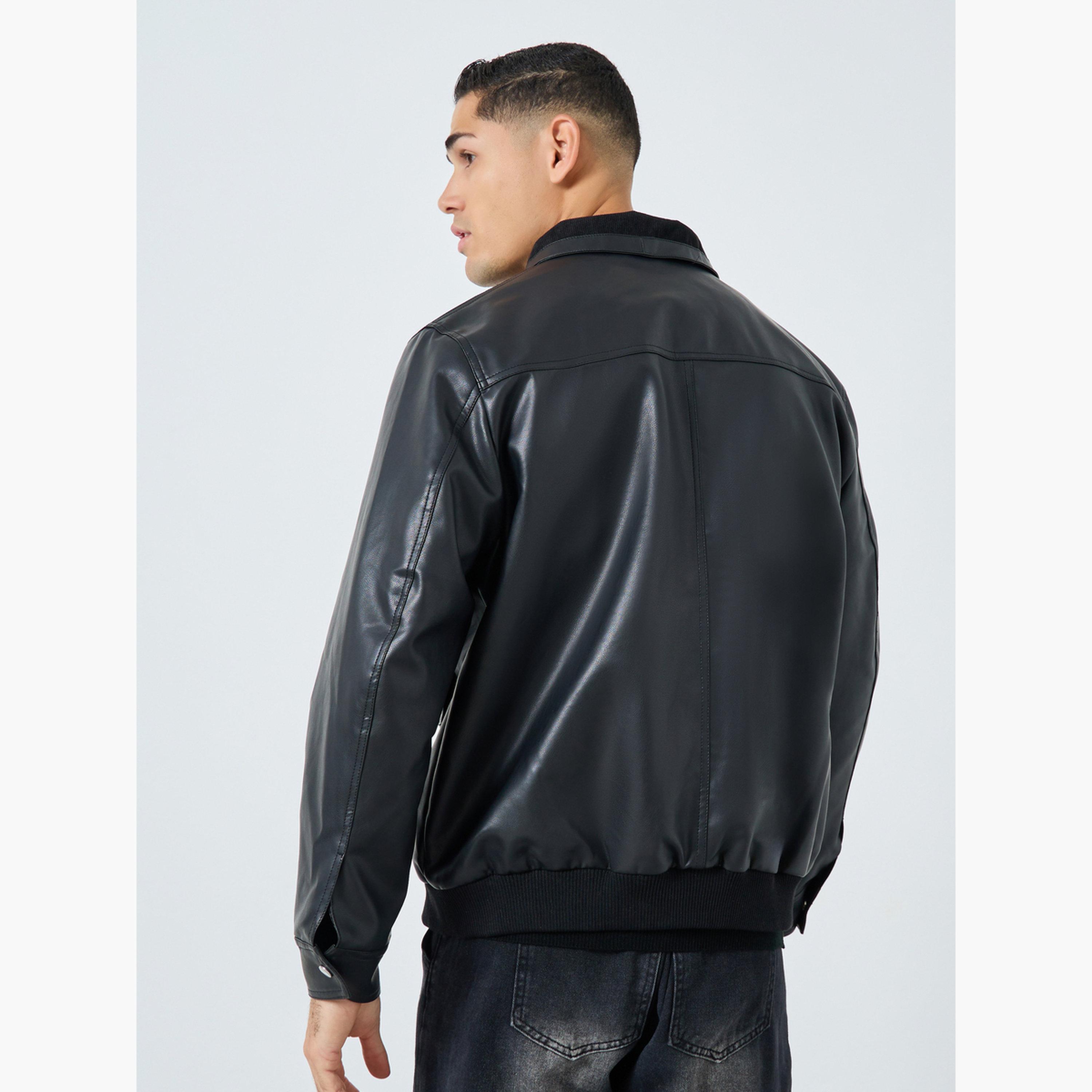 Styli Solid Collared Long Sleeves Men's Zip Through Jacket-men-winterwear-jacketsandblazers-image-5