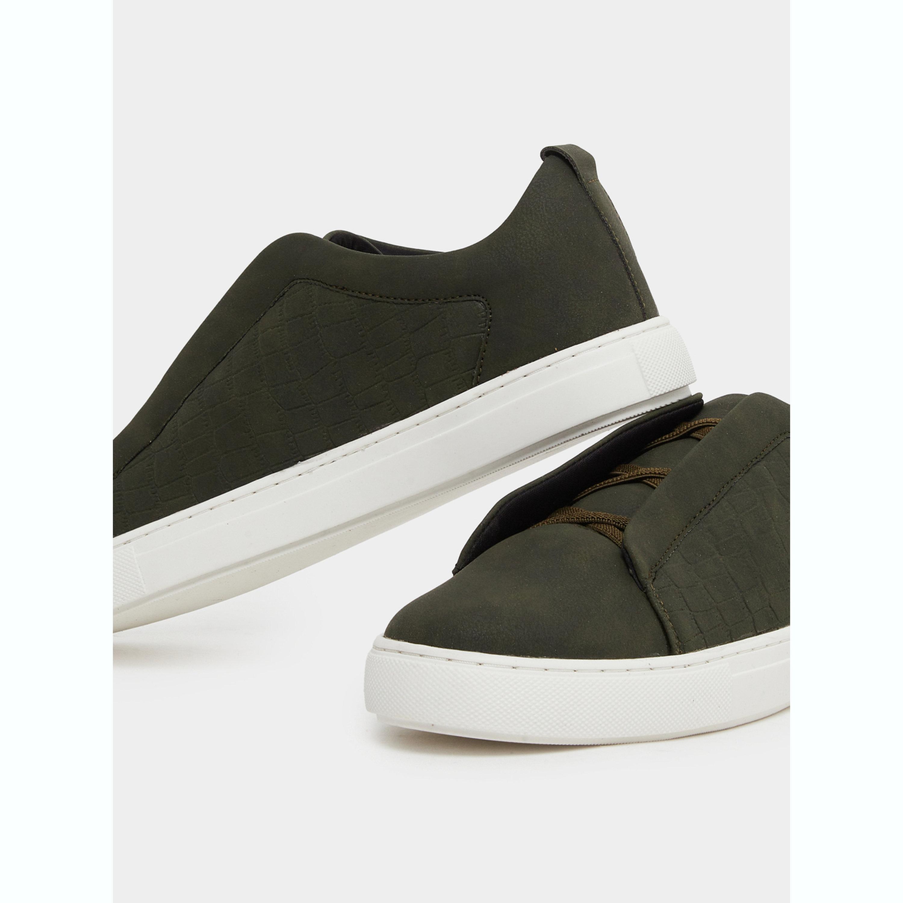 Styli Olive Green Textured Lace Up Sneakers-men-shoes-sneakers-image-4