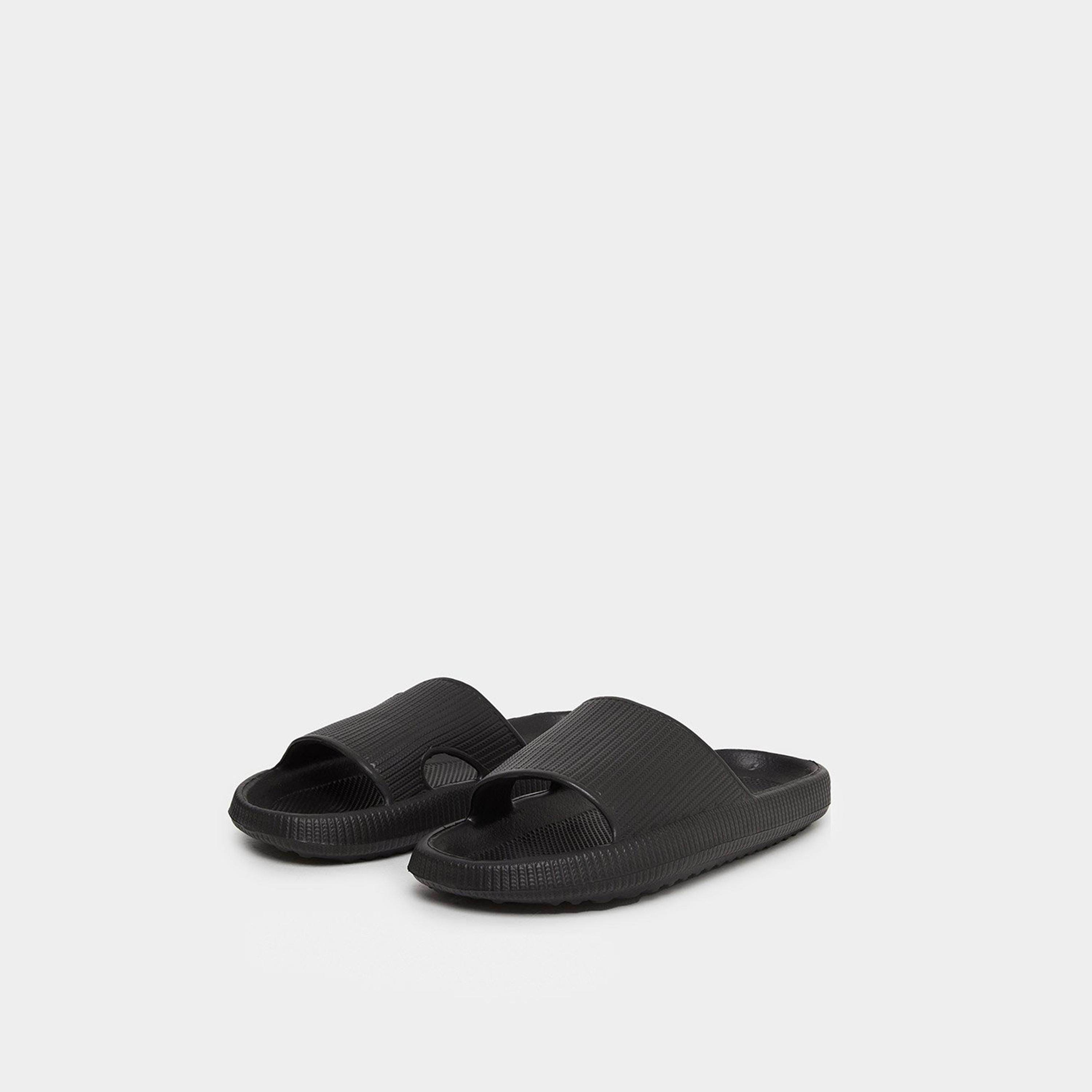 Styli Women Black Textured Comfort Slides-women-shoes-flipflopsandslides-image-1