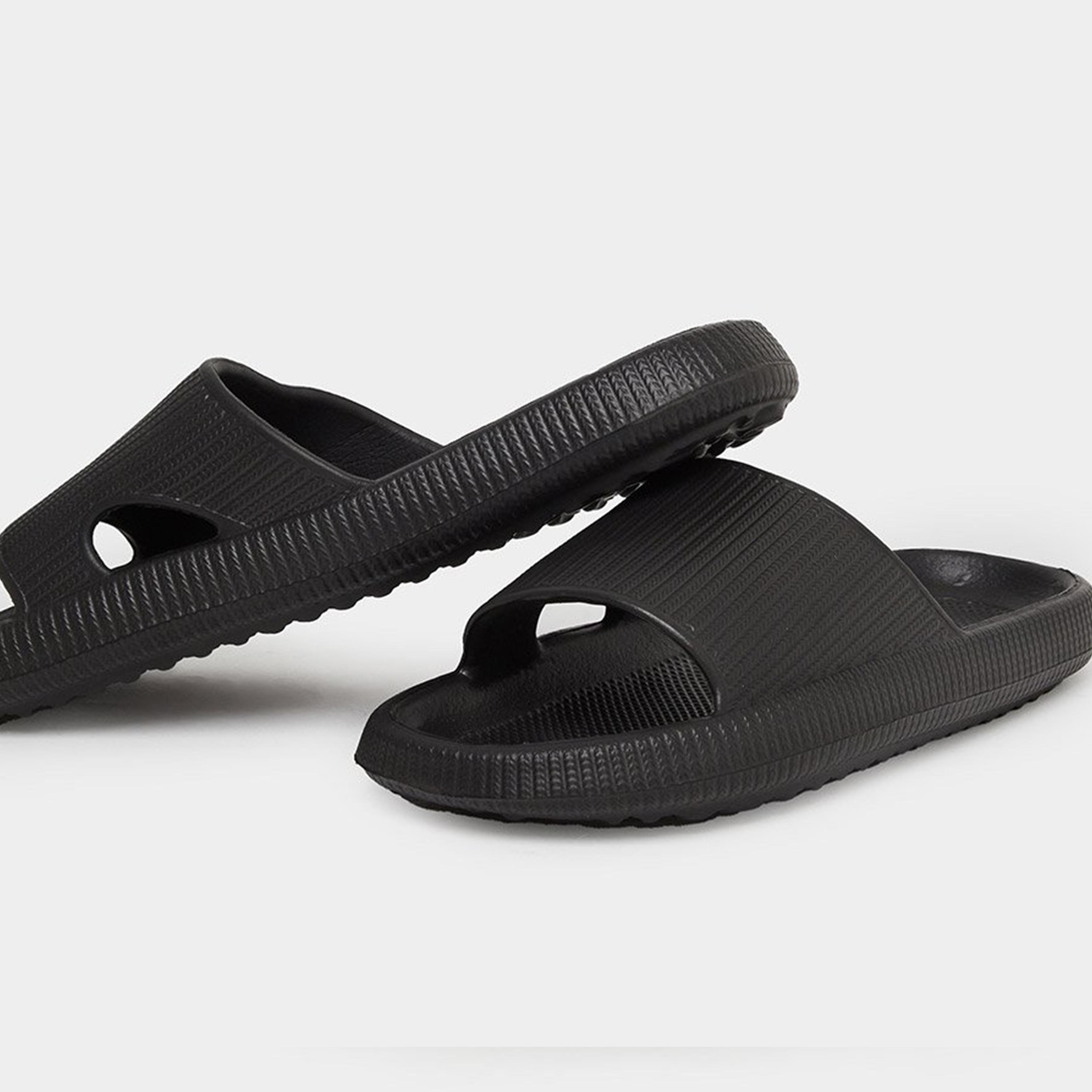 Styli Women Black Textured Comfort Slides-women-shoes-flipflopsandslides-image-4