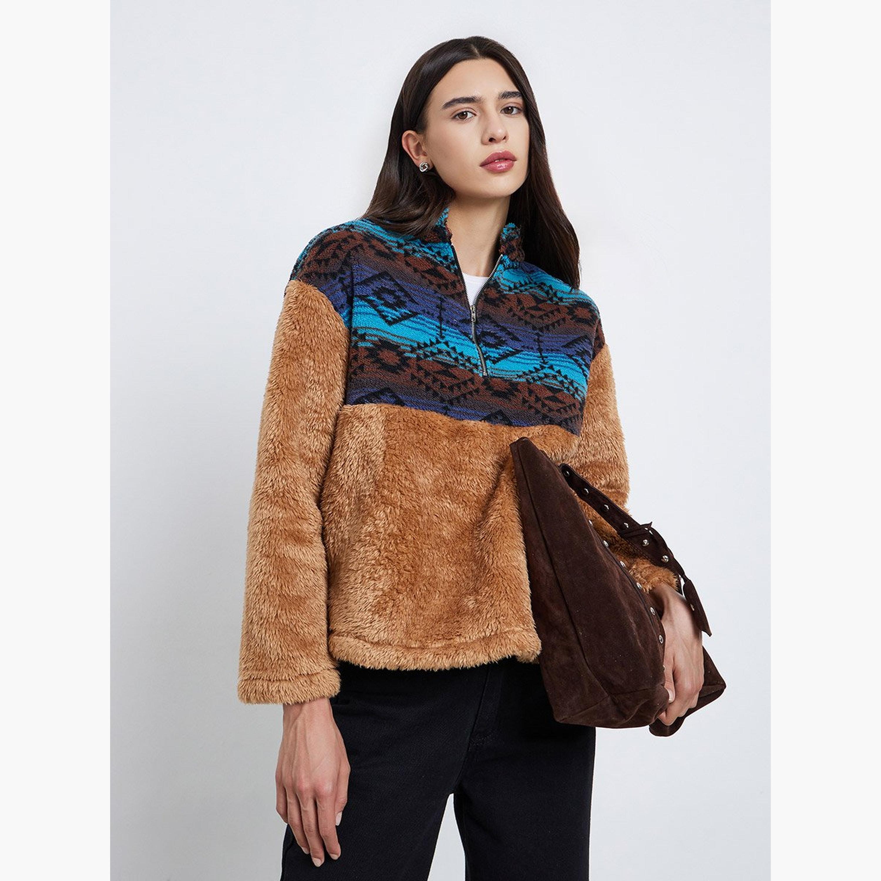 تيك تو - سويت شيرت فروي منقوش بلوحة مطبوعة-women-winterwear-hoodiesandsweatshirts-sweatshirts-image-1