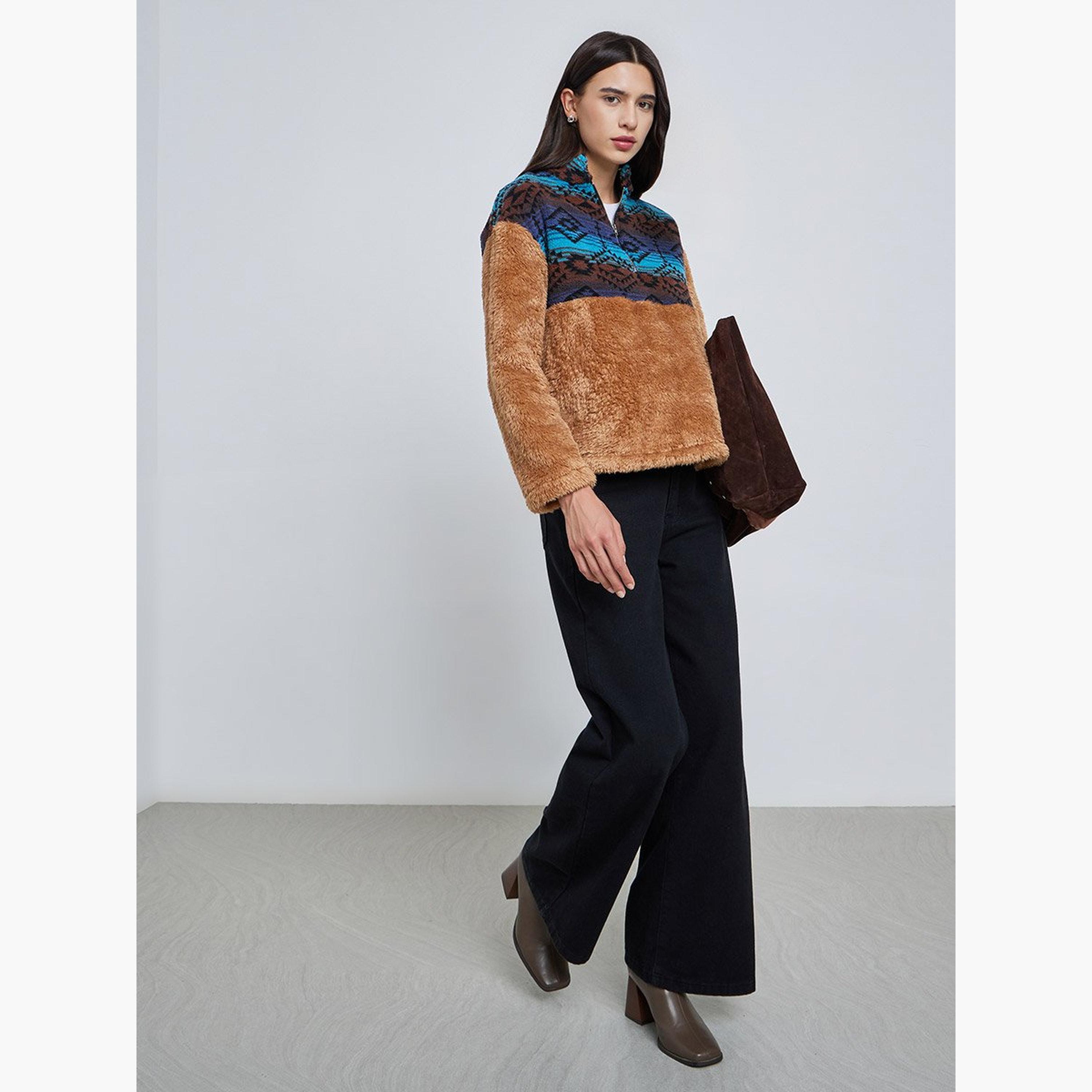 تيك تو - سويت شيرت فروي منقوش بلوحة مطبوعة-women-winterwear-hoodiesandsweatshirts-sweatshirts-image-2