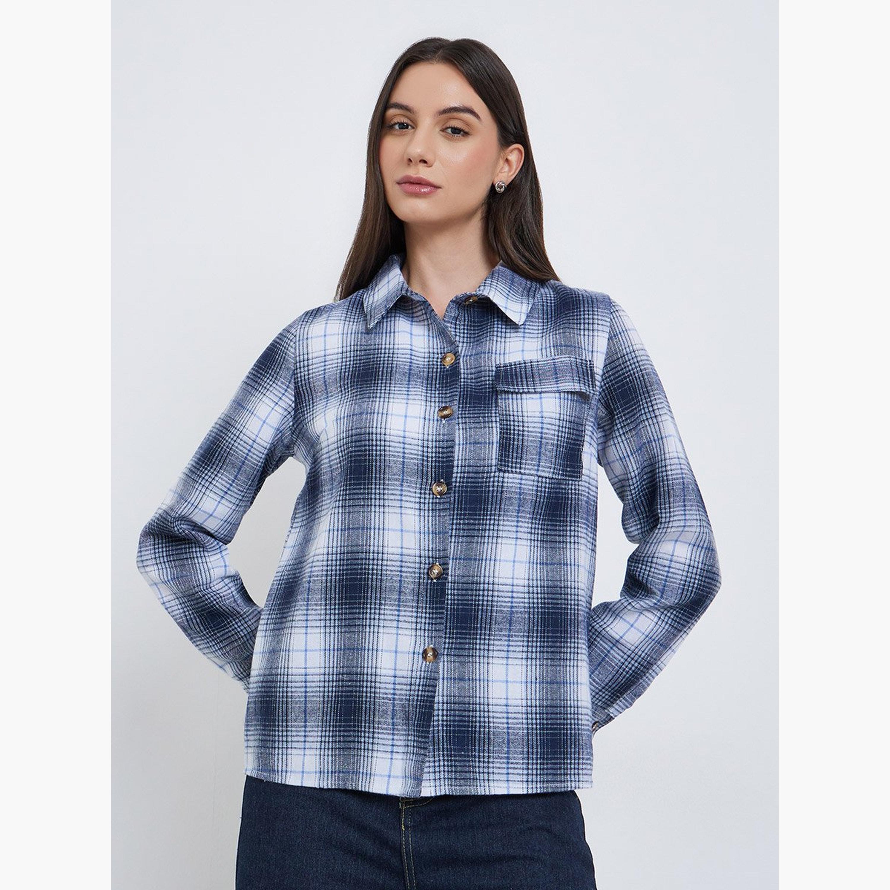 تيك تو - قميص مقاس كبير بأزرار ومنقوش-women-clothing-shirtsandblouses-shirts-image-5