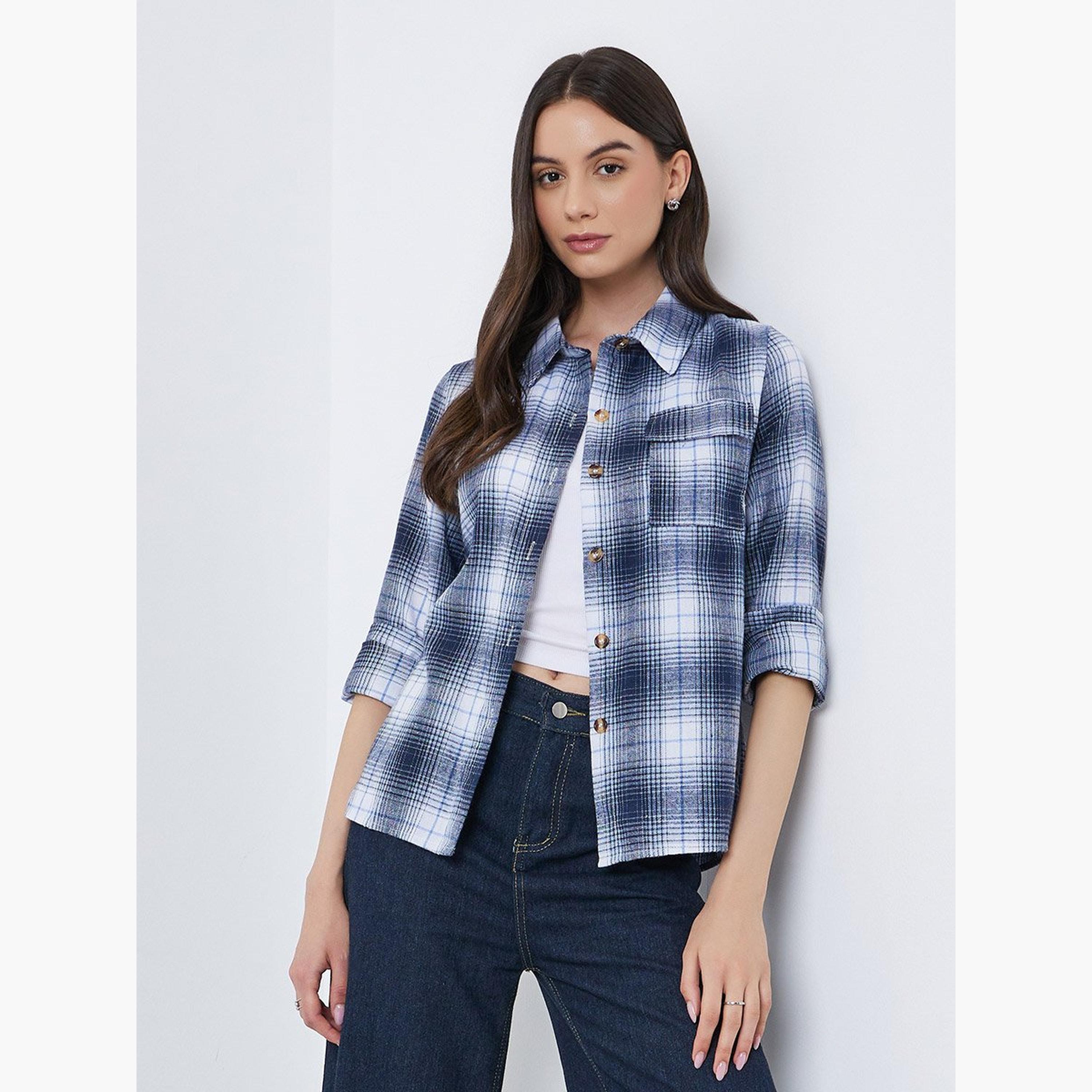 Take Two Checked Buttoned Oversized Shirt-women-clothing-shirtsandblouses-shirts-image-2