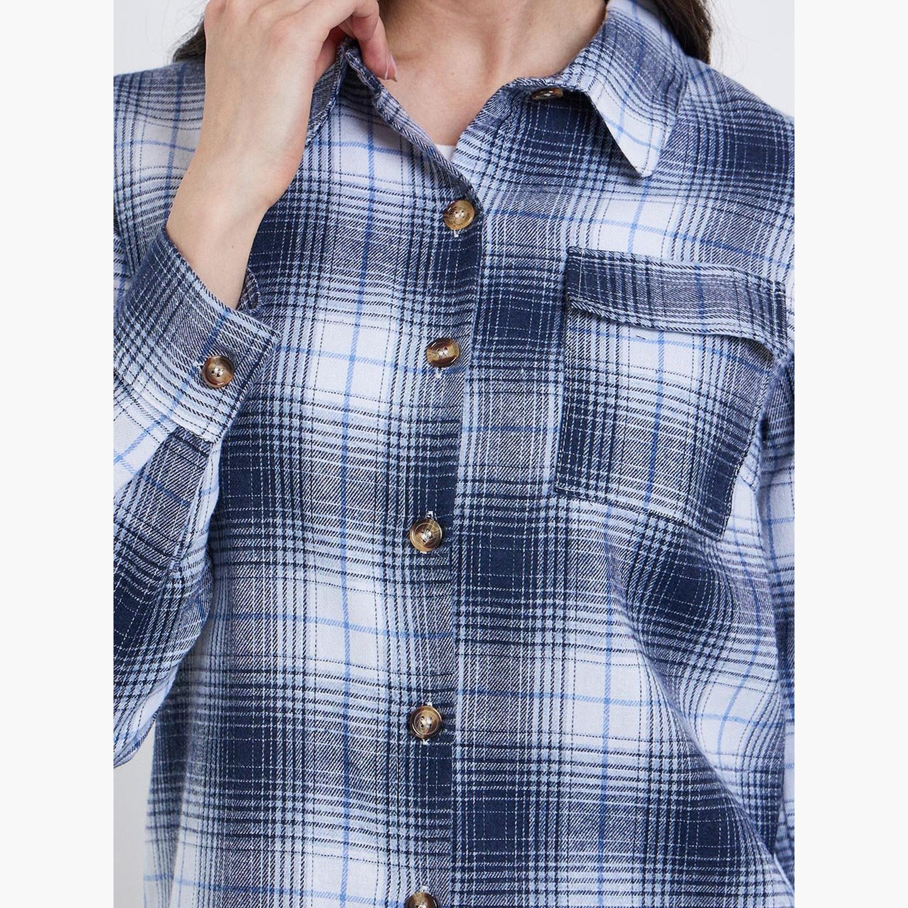 تيك تو - قميص مقاس كبير بأزرار ومنقوش-women-clothing-shirtsandblouses-shirts-image-2