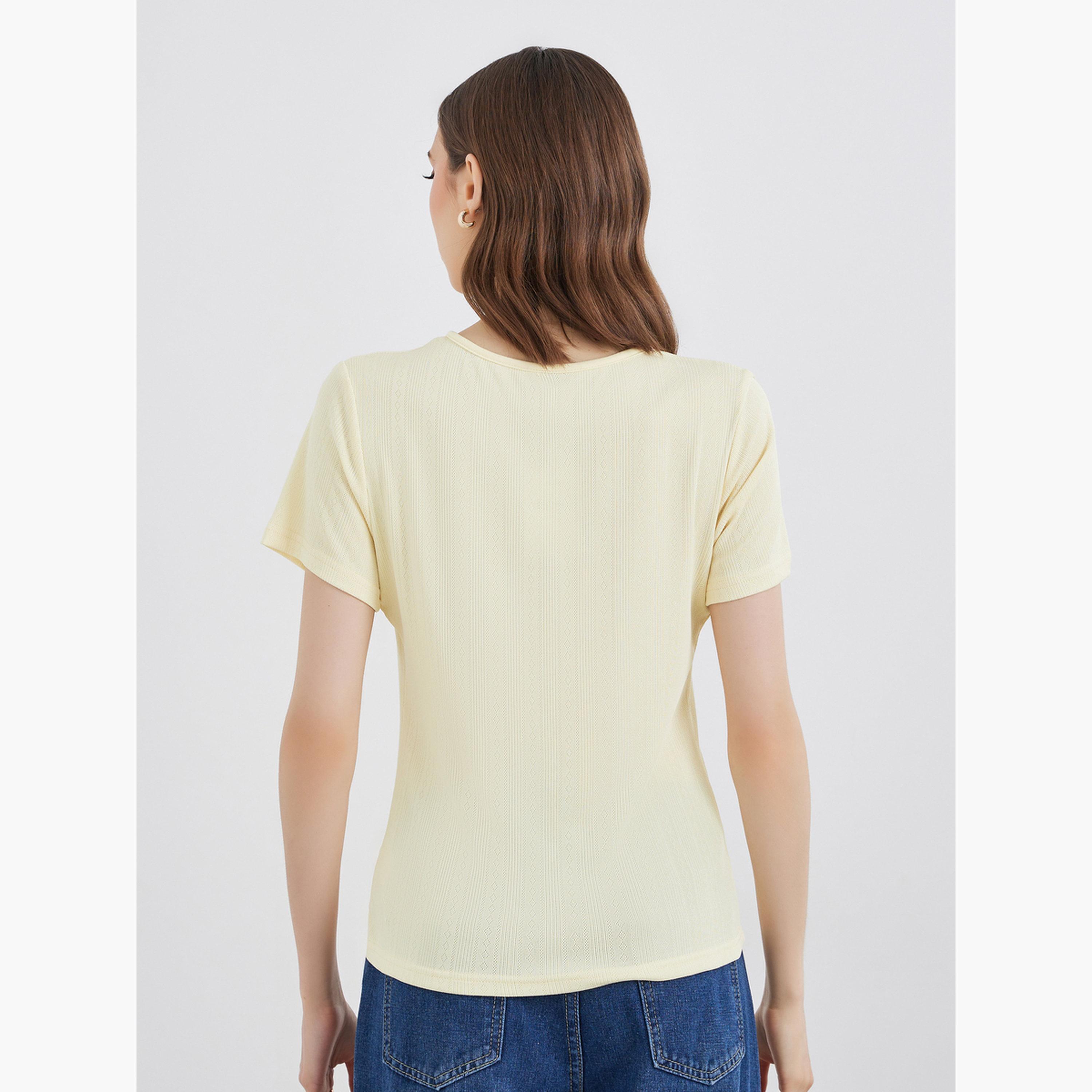 Styli Yellow Knit Top with Short Sleeves-women-clothing-shirtsandblouses-shirts-image-5