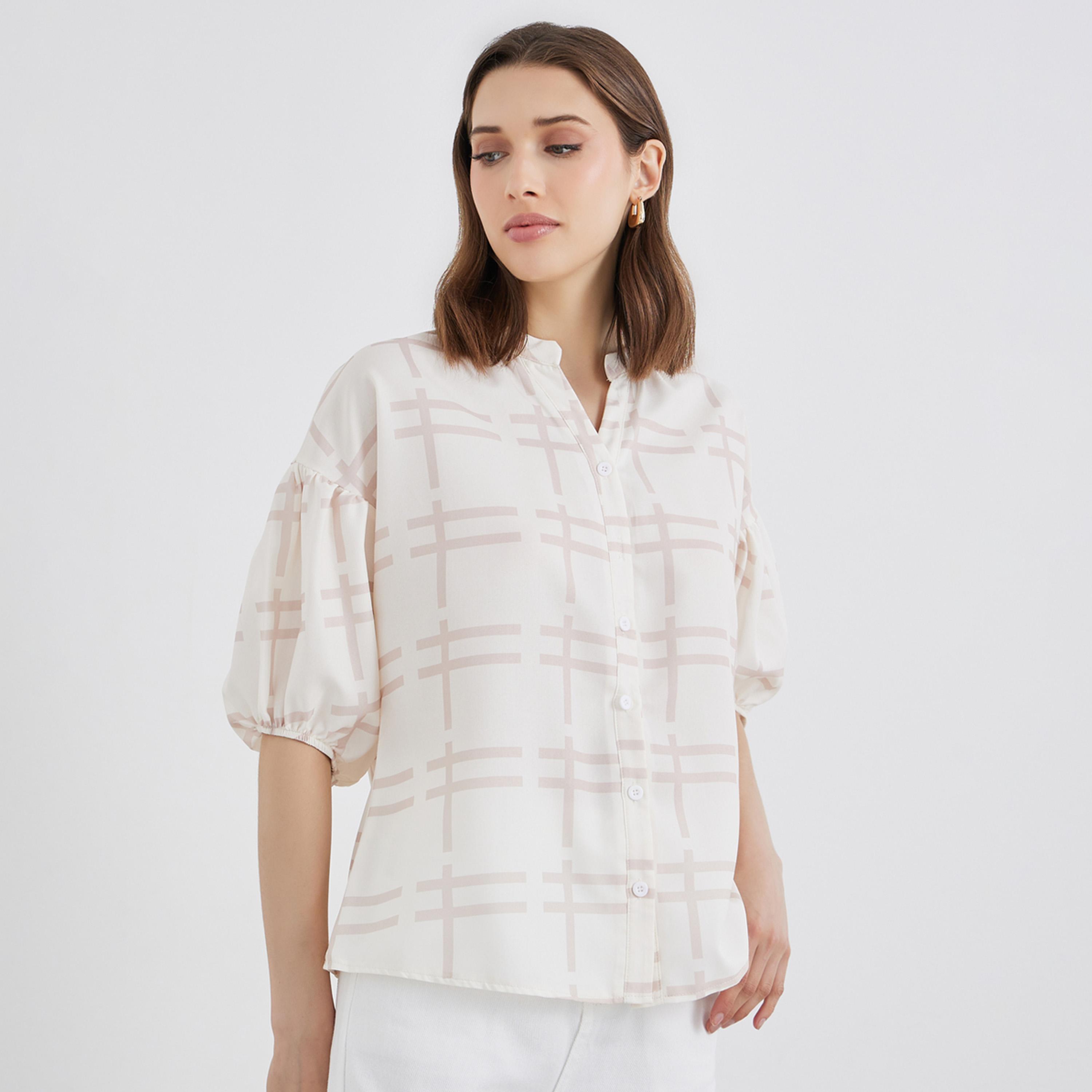 ستايلي - بلوزة كريمية بأكمام قصيرة-women-clothing-shirtsandblouses-blouses-image-1