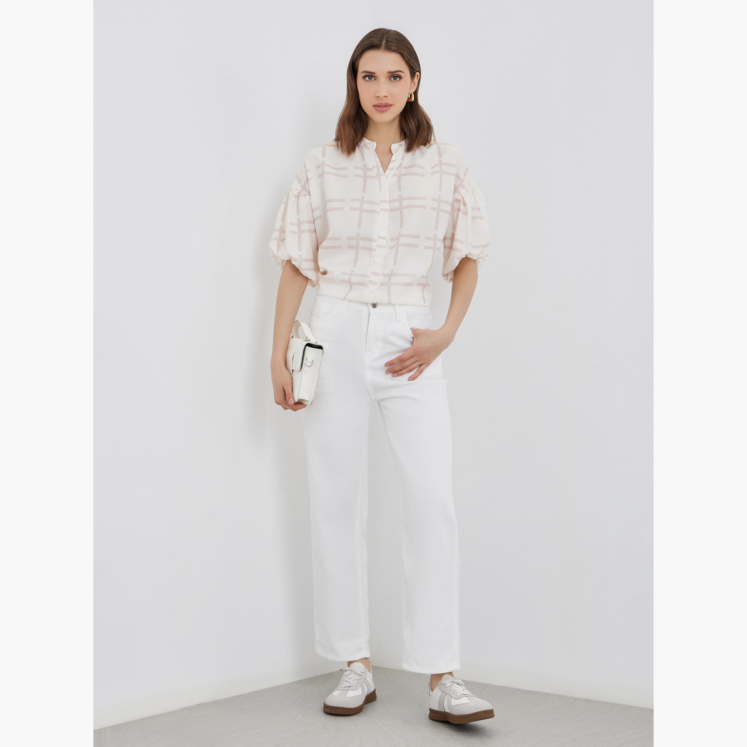 ستايلي - بلوزة كريمية بأكمام قصيرة-women-clothing-shirtsandblouses-blouses-image-2
