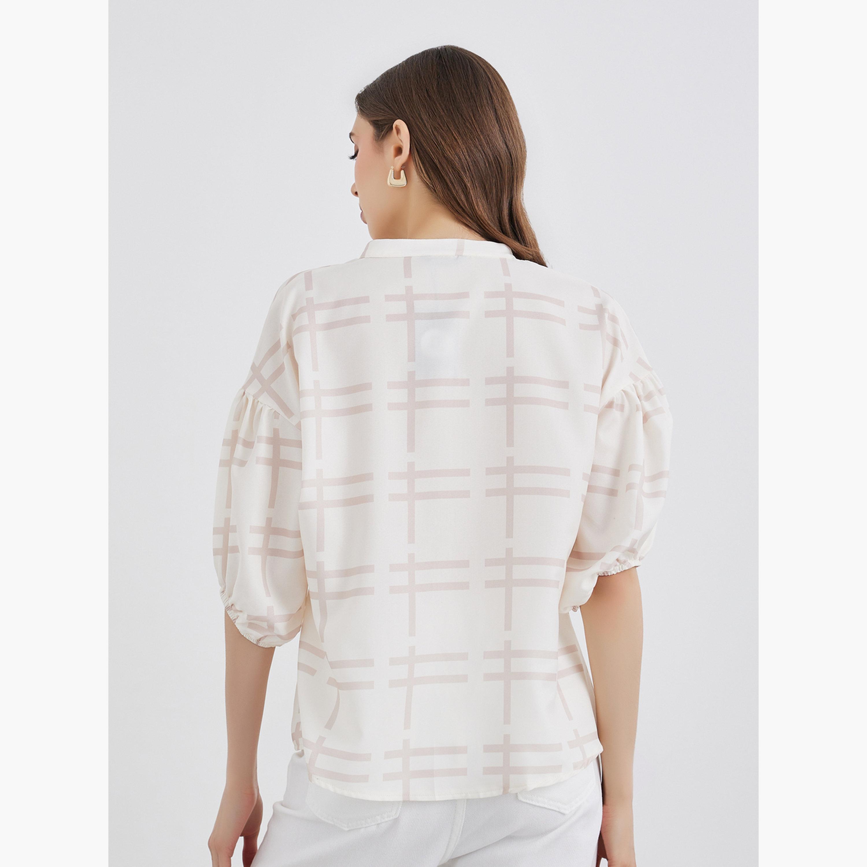 ستايلي - بلوزة كريمية بأكمام قصيرة-women-clothing-shirtsandblouses-blouses-image-4