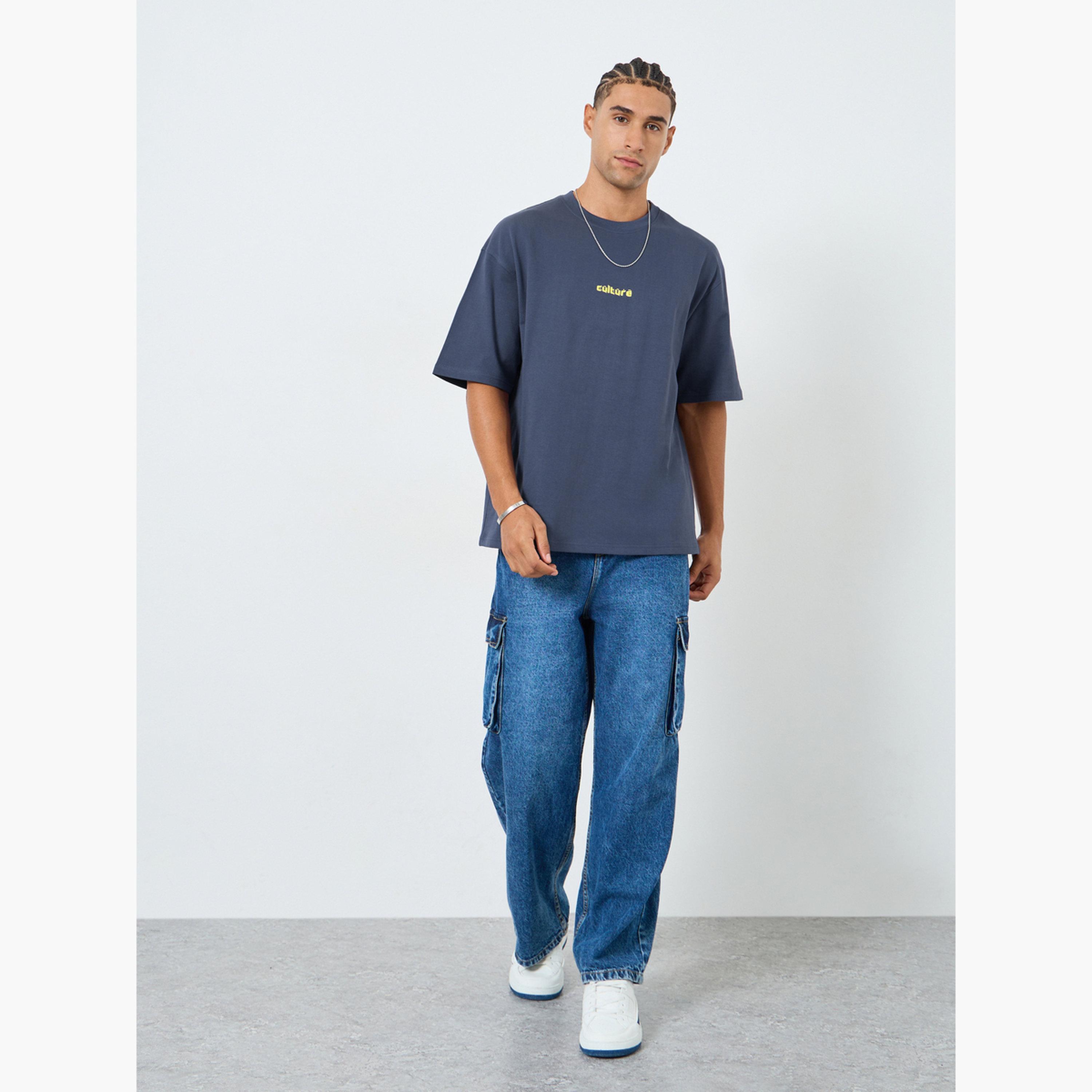 Styli Men Dark Blue Graphic Print Oversized T-Shirt-men-clothing-tshirtsandpolos-tshirts-image-2