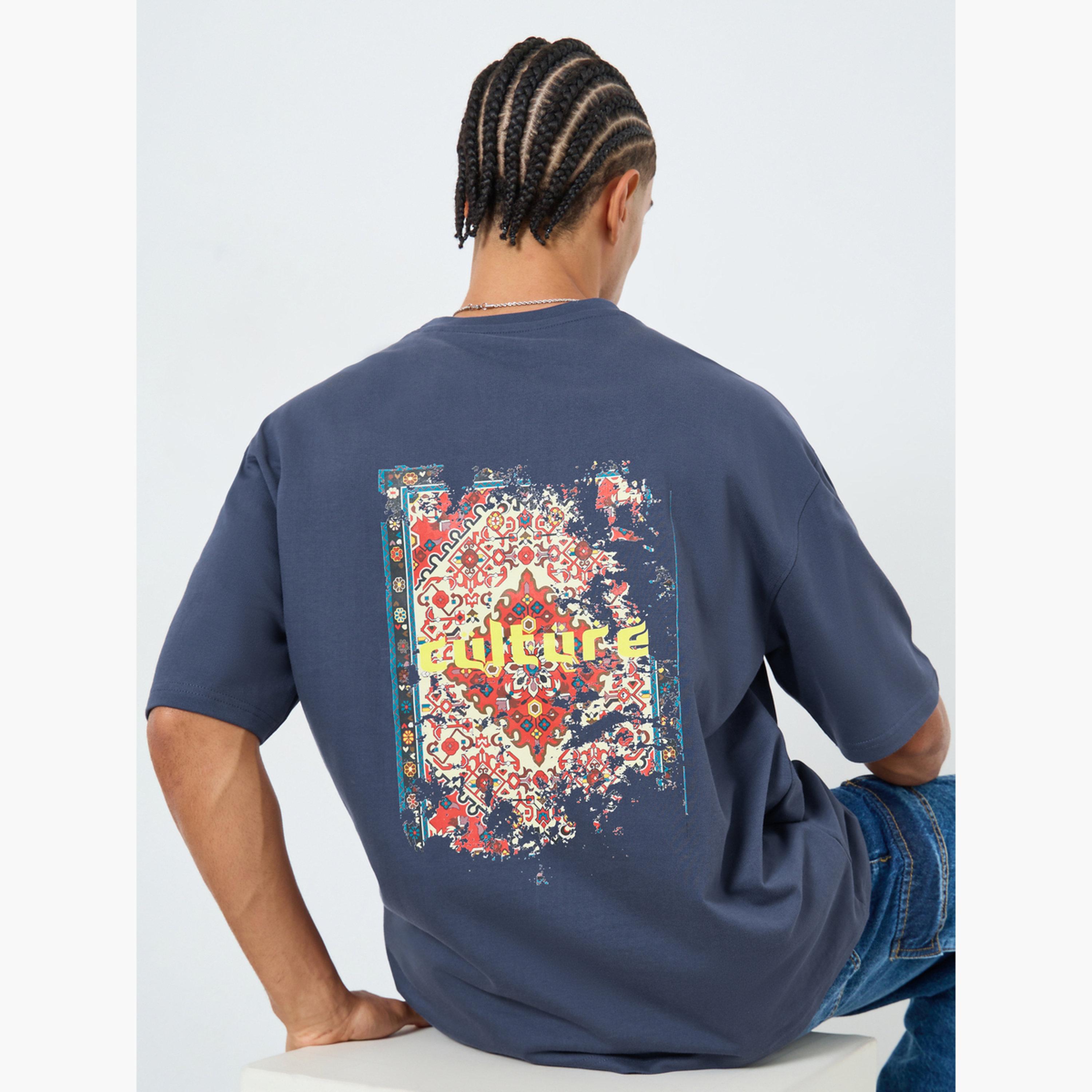 Styli Men Dark Blue Graphic Print Oversized T-Shirt-men-clothing-tshirtsandpolos-tshirts-image-3
