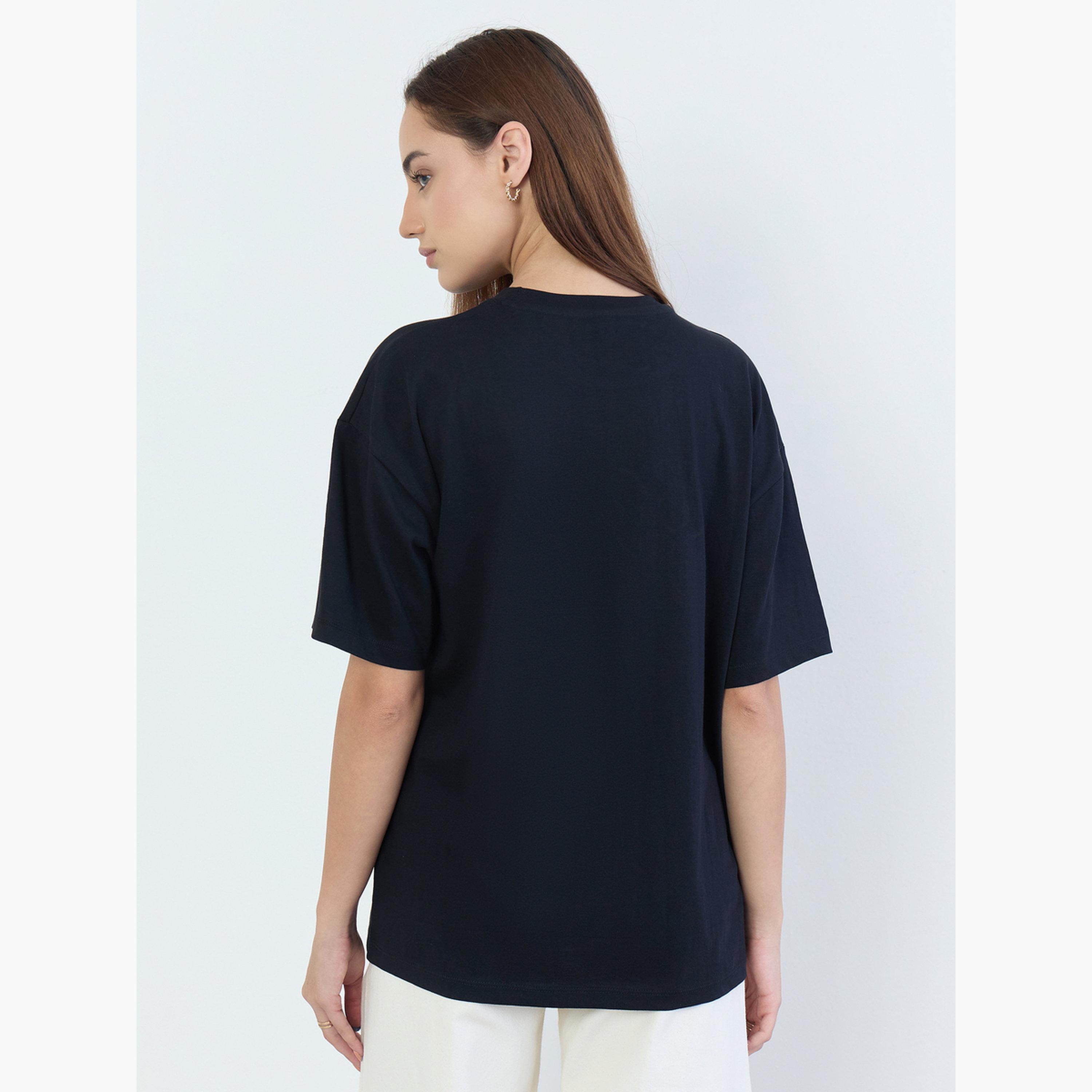 Styli Black Beaded Slogan Oversized T-Shirt-women-clothing-tshirts-image-5
