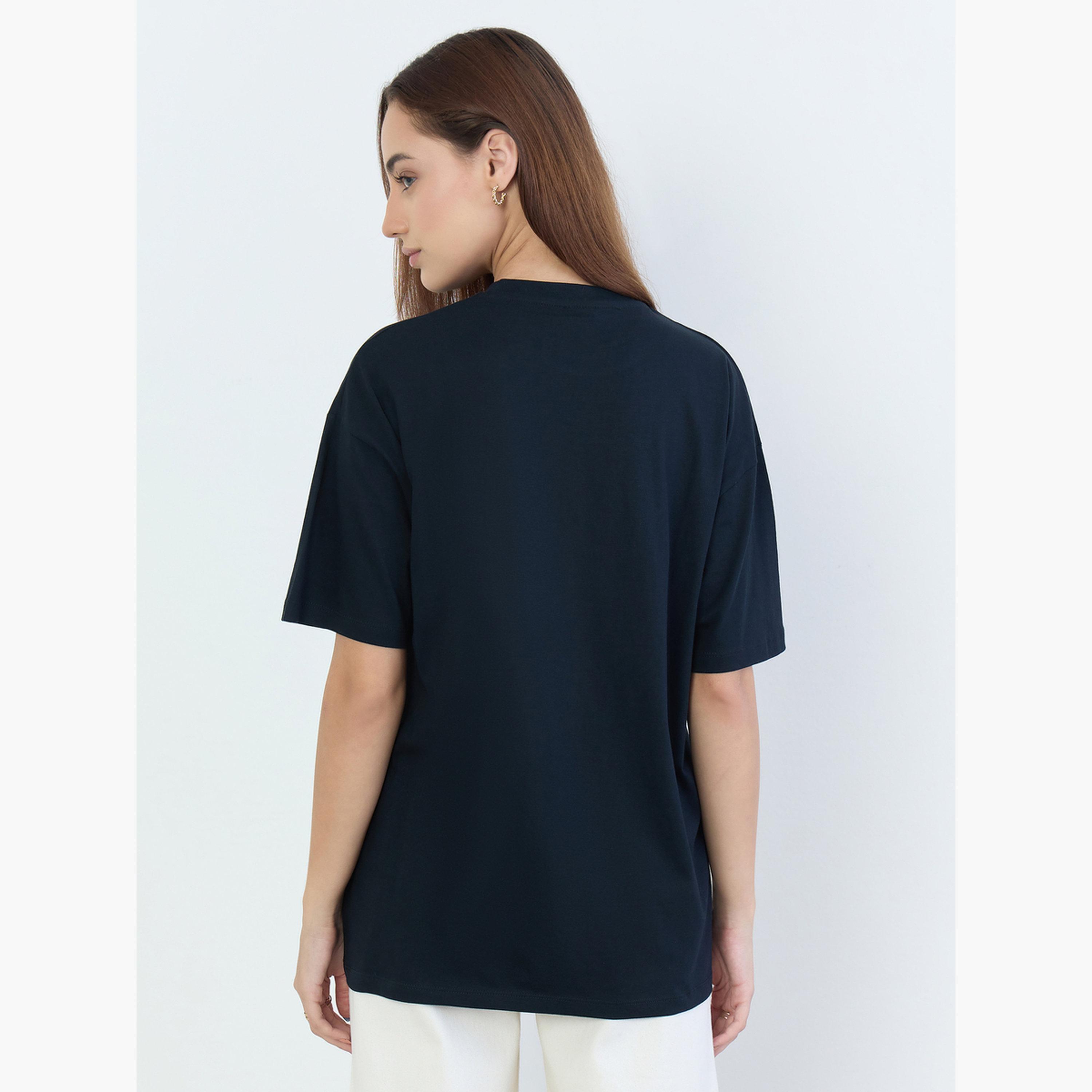 Styli Black Oversized Slogan Print T-Shirt-women-clothing-tshirts-image-5