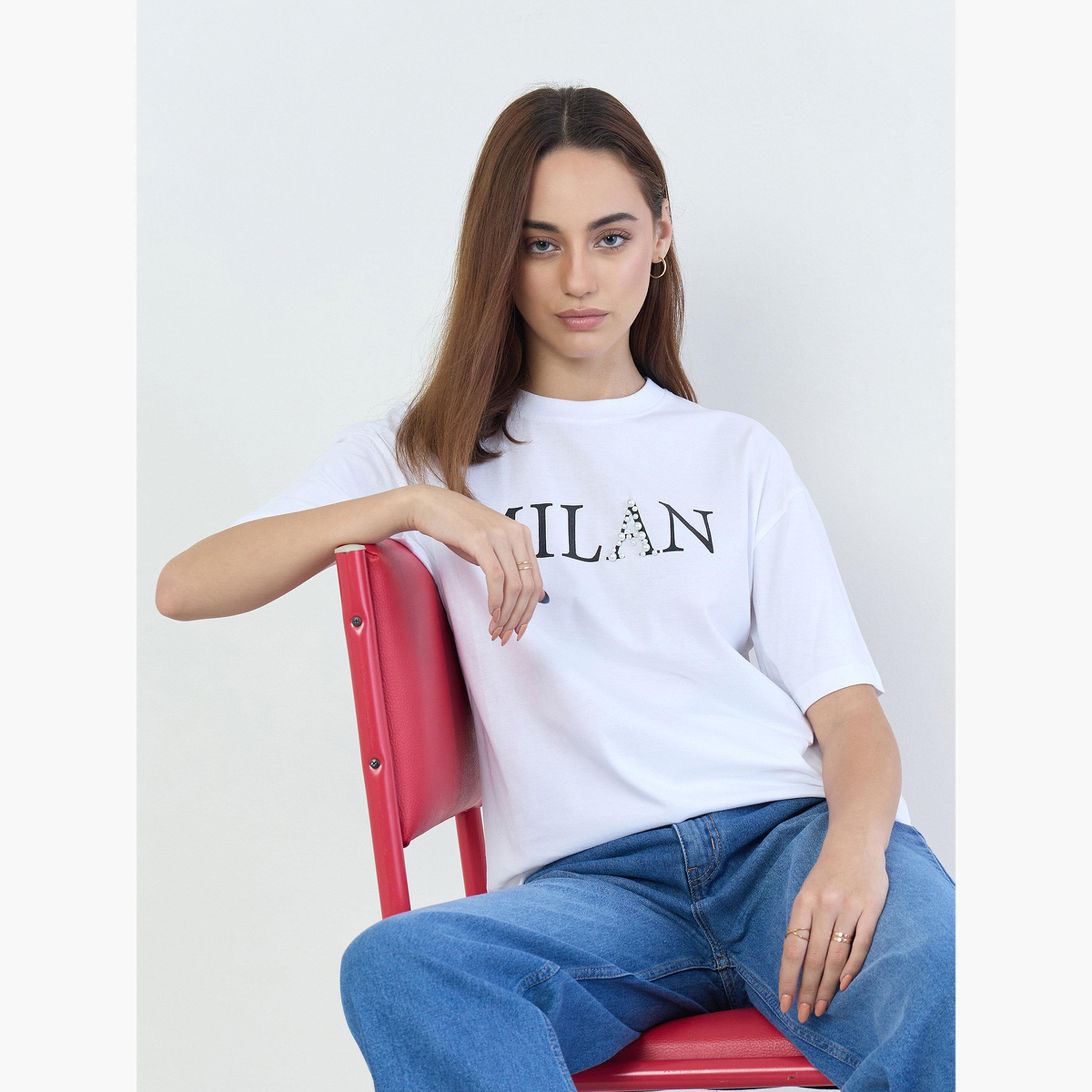 Styli White Oversized Slogan Print T-Shirt-women-clothing-tshirts-image-3