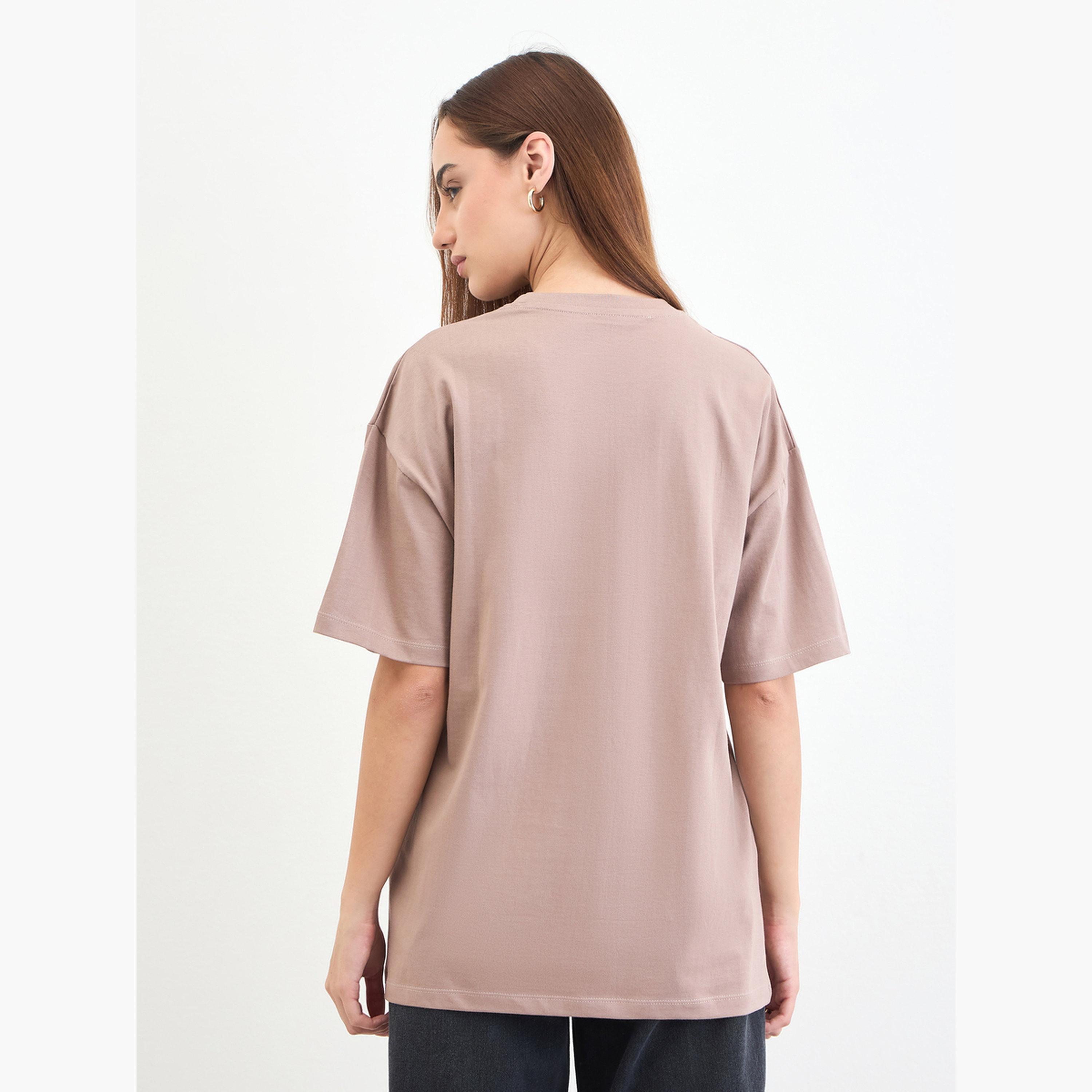 Styli Oversized Beige Slogan Print T-Shirt-women-clothing-tshirts-image-5