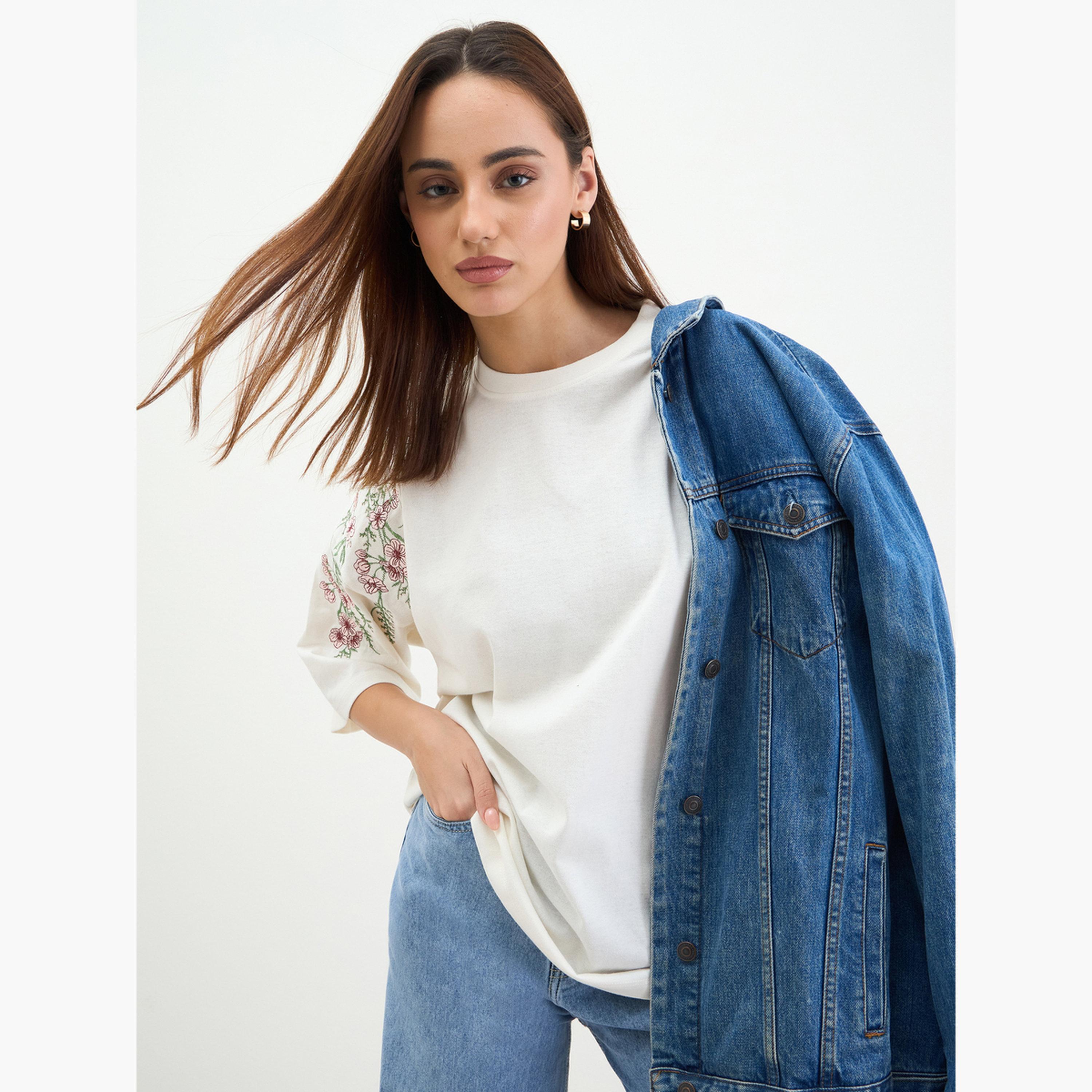 Styli Off White Embroidered Floral Oversized T-Shirt-women-clothing-tshirts-image-3