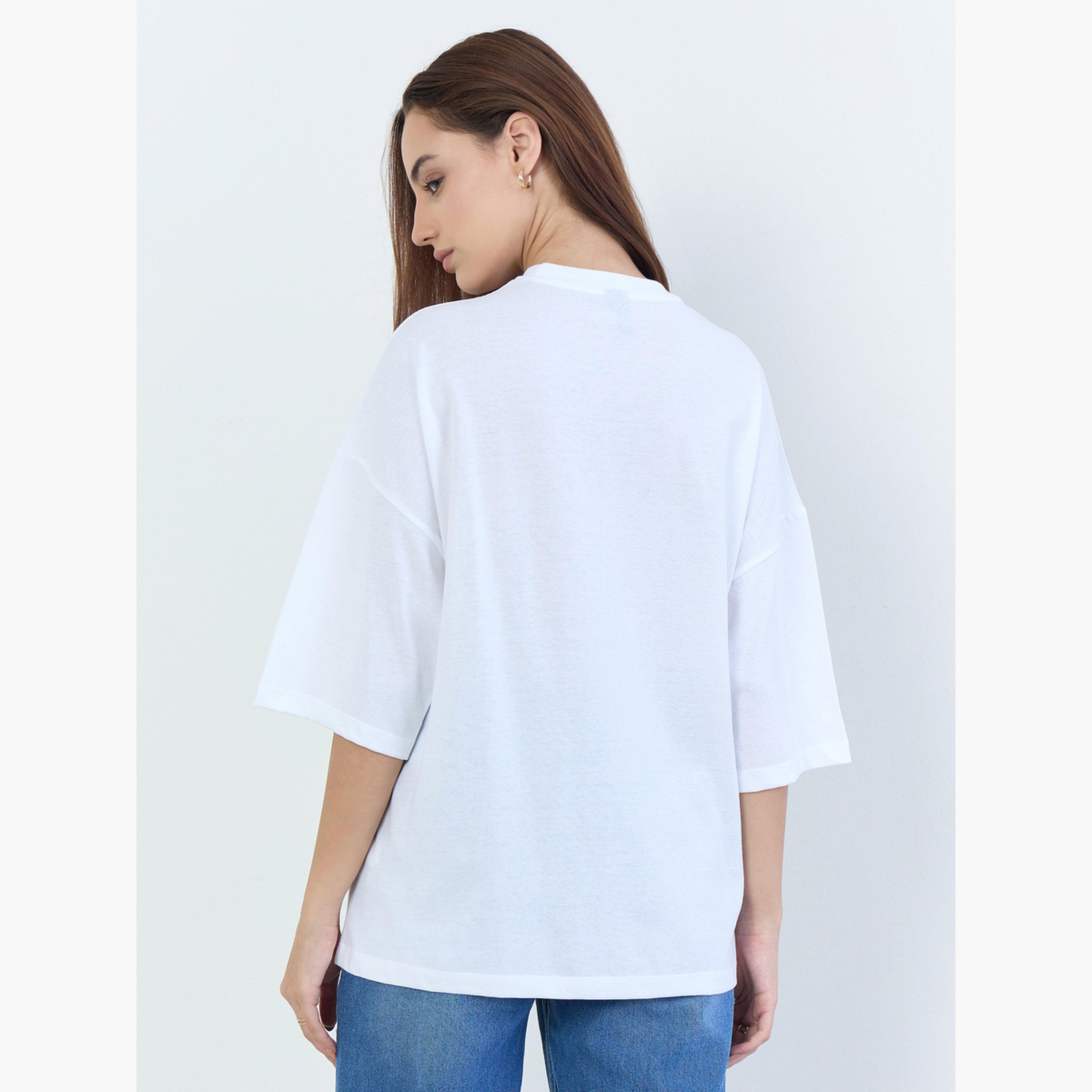 Styli White Oversized Embroidered Slogan T-Shirt-women-clothing-tshirts-image-5