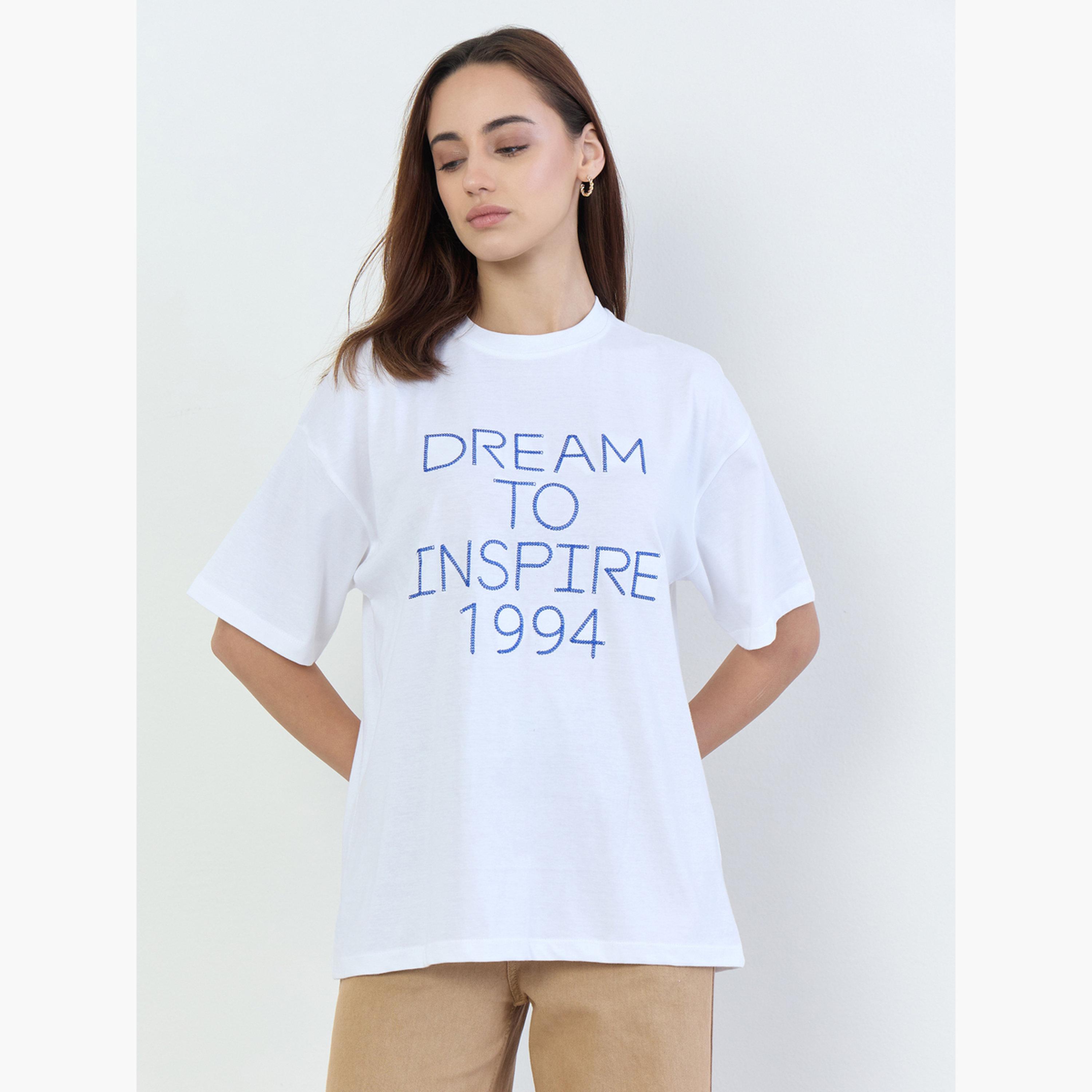 Styli White Oversized Slogan Print T-Shirt-women-clothing-tshirts-image-1